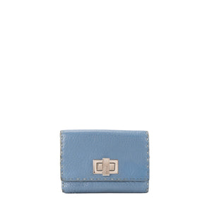 FENDI - Porte-monnaie Peekaboo Selleria Fendi en cuir grainé bleu gris