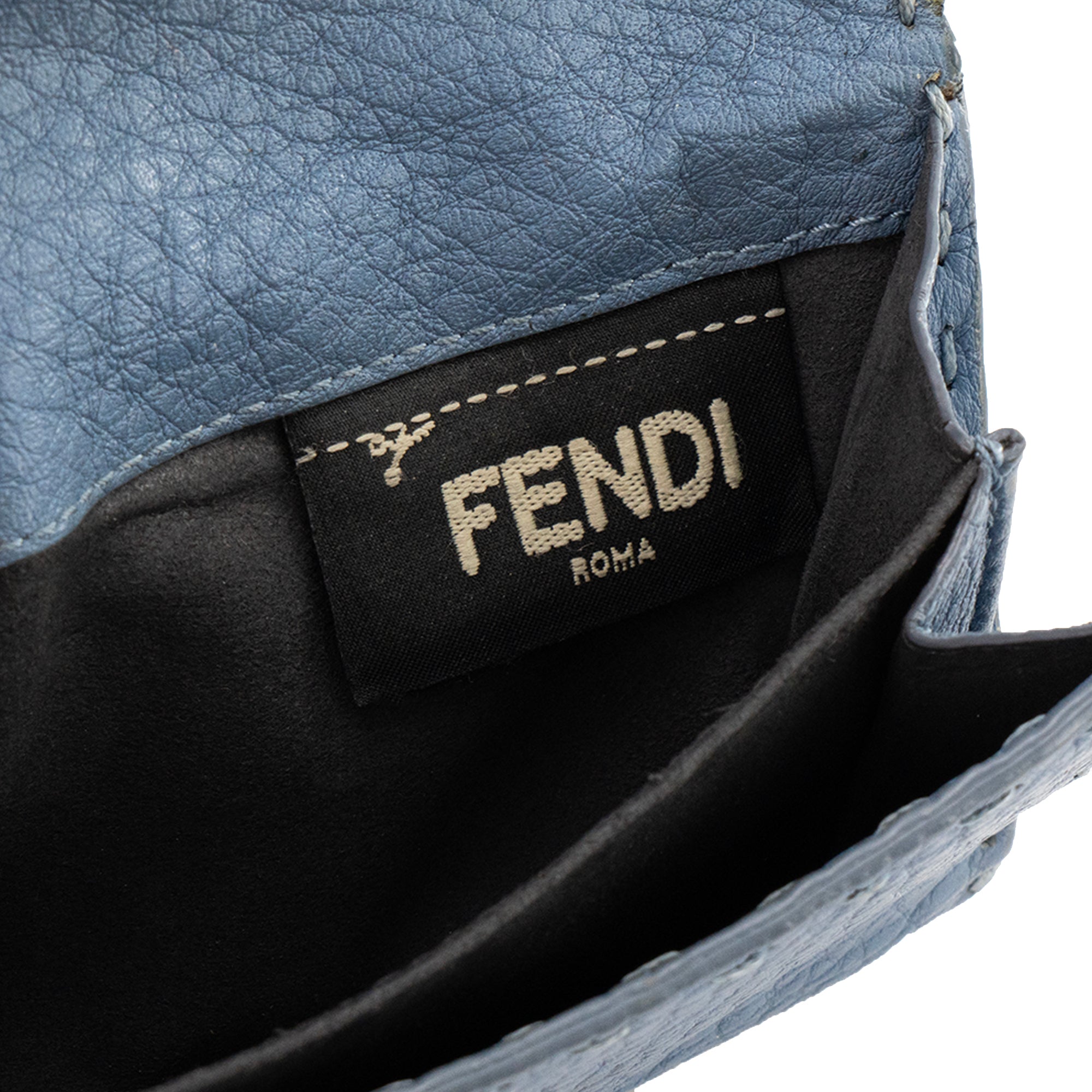 FENDI - Porte-monnaie Peekaboo Selleria Fendi en cuir grainé bleu gris
