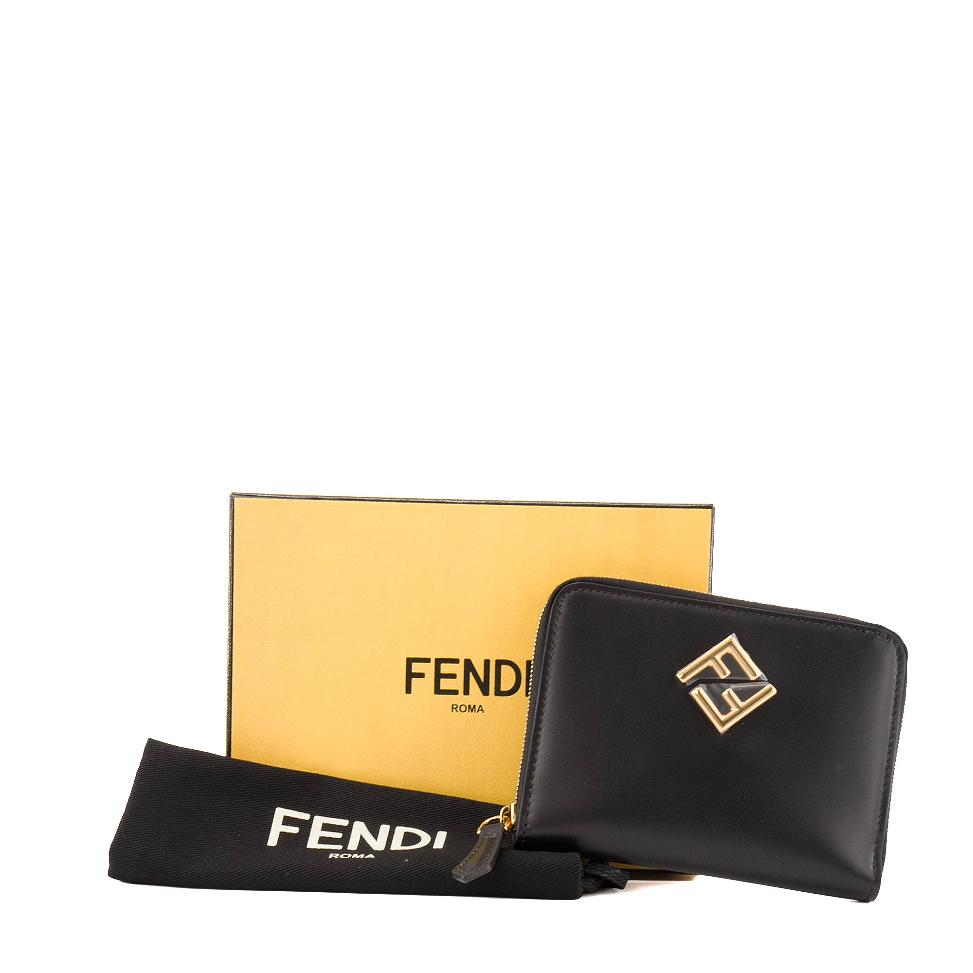 FENDI - Portefeuille Diamonds Fendi en cuir noir