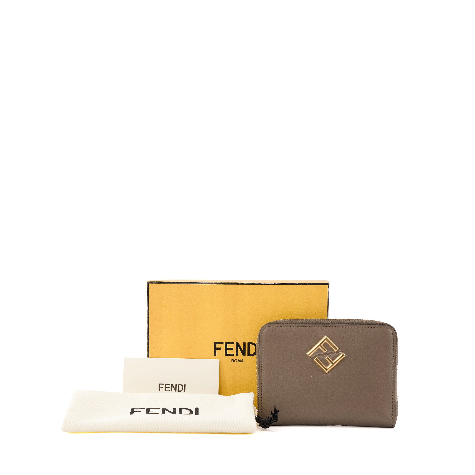 FENDI - Portefeuille Diamonds Fendi en cuir taupe