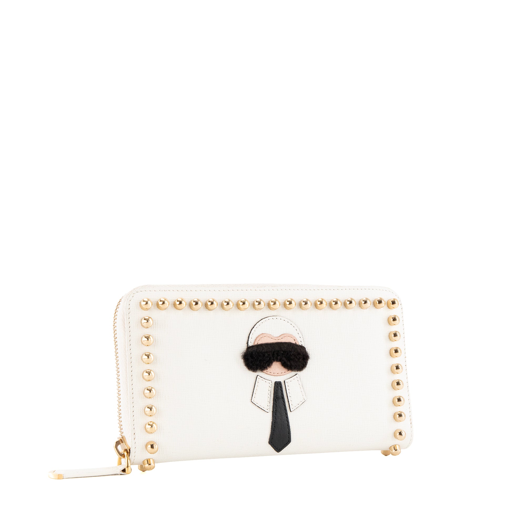 FENDI - Portefeuille Zippy Karlito Karl Lagerfeld x Fendi en cuir grainé blanc édition limitée