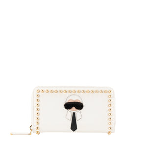 FENDI - Portefeuille Zippy Karlito Karl Lagerfeld x Fendi en cuir grainé blanc édition limitée