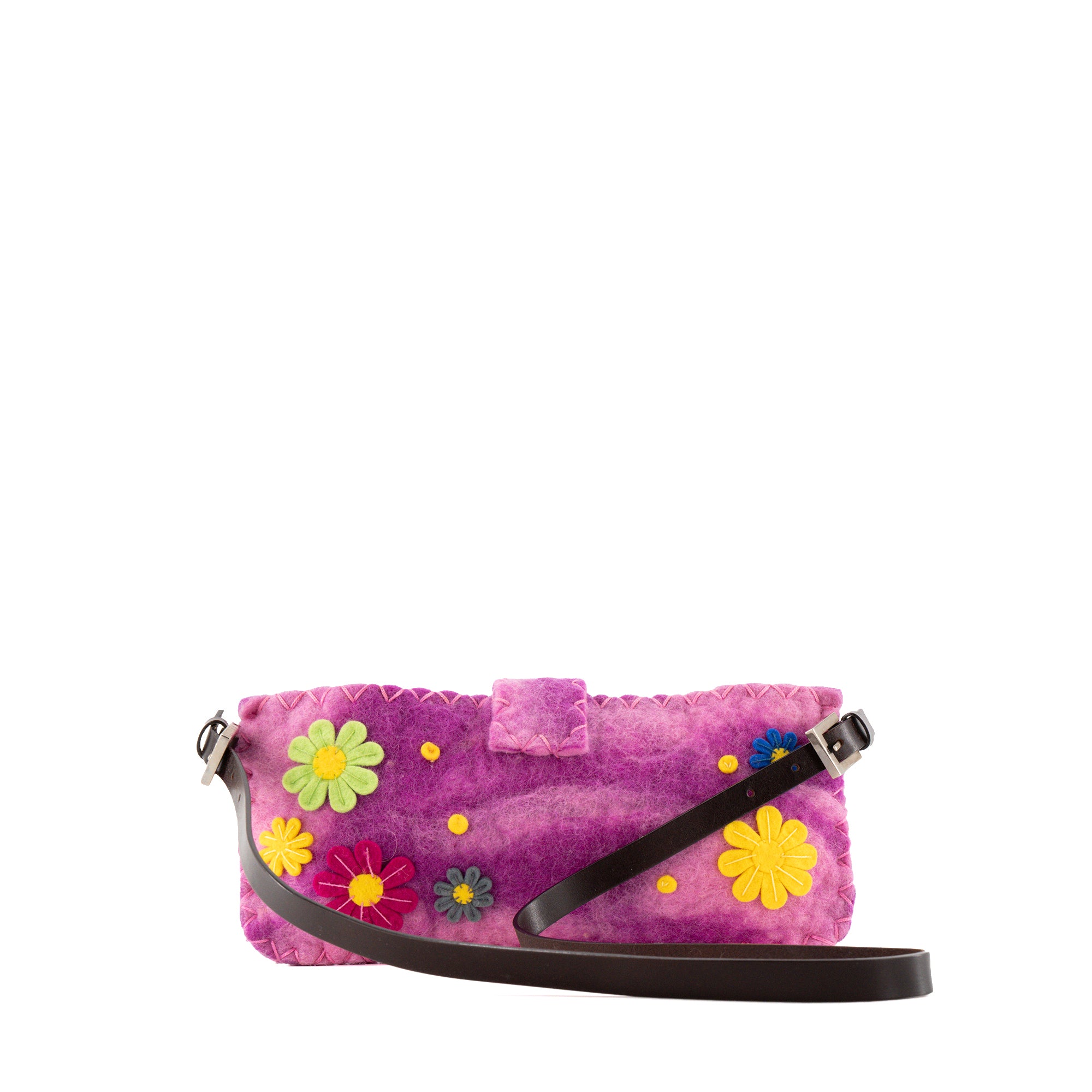 FENDI - Sac à bandoulière Baguette Fendi en laine patchwork violet