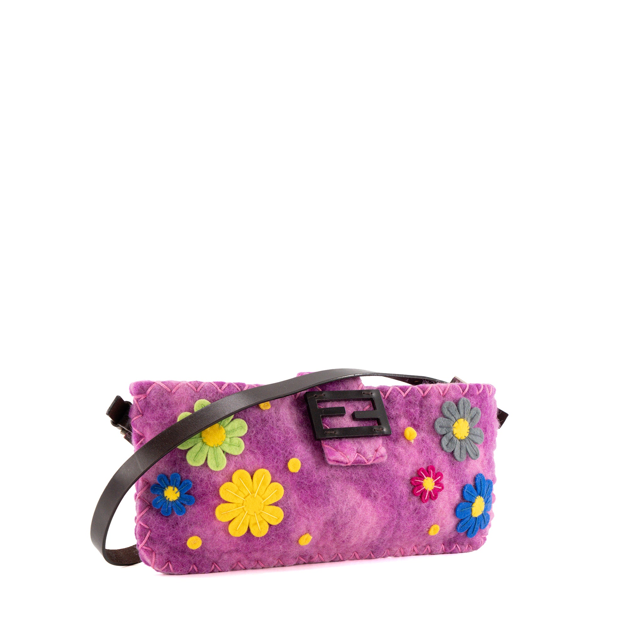 FENDI - Sac à bandoulière Baguette Fendi en laine patchwork violet