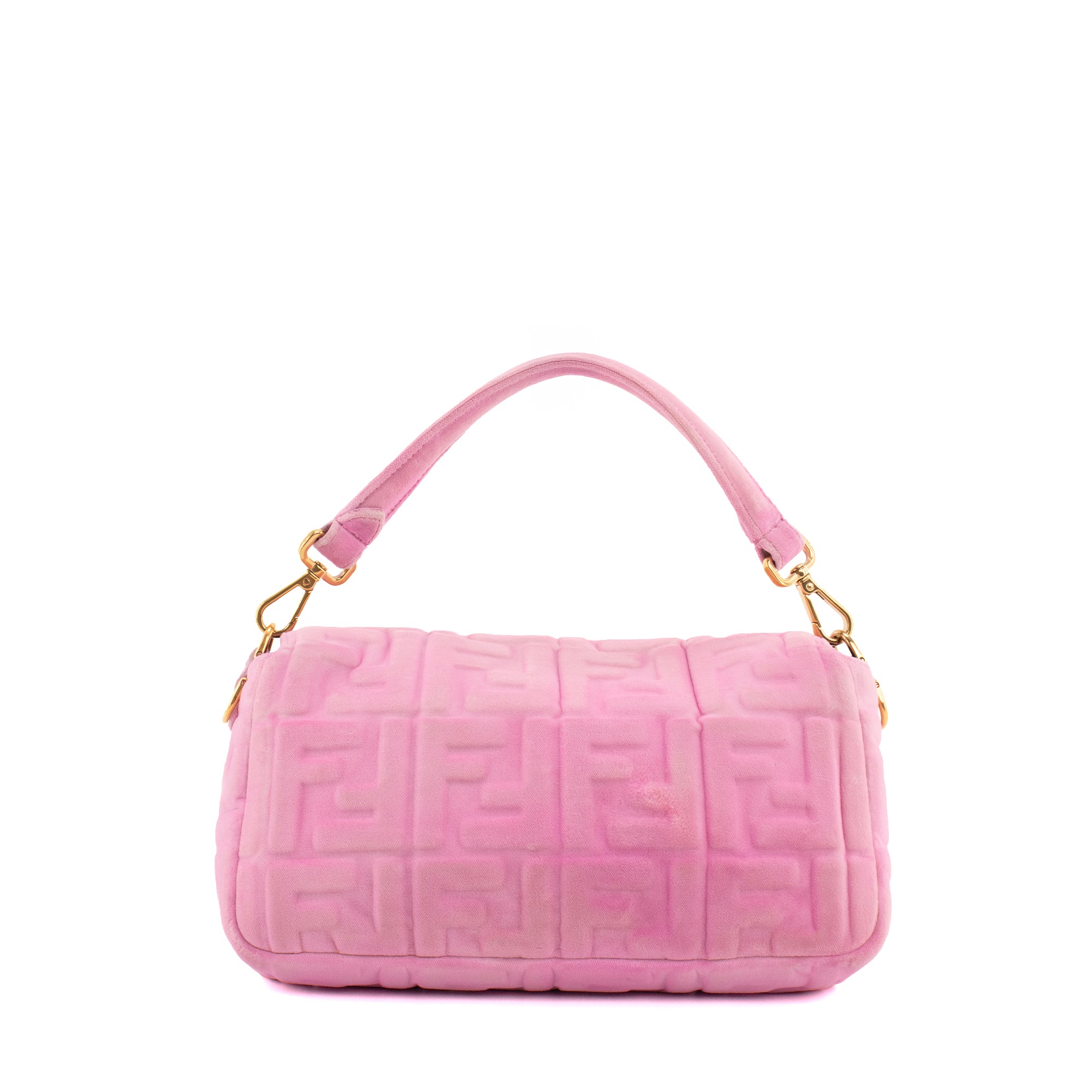 FENDI - Sac à bandoulière Baguette Fendi en velours embossé zucca rose