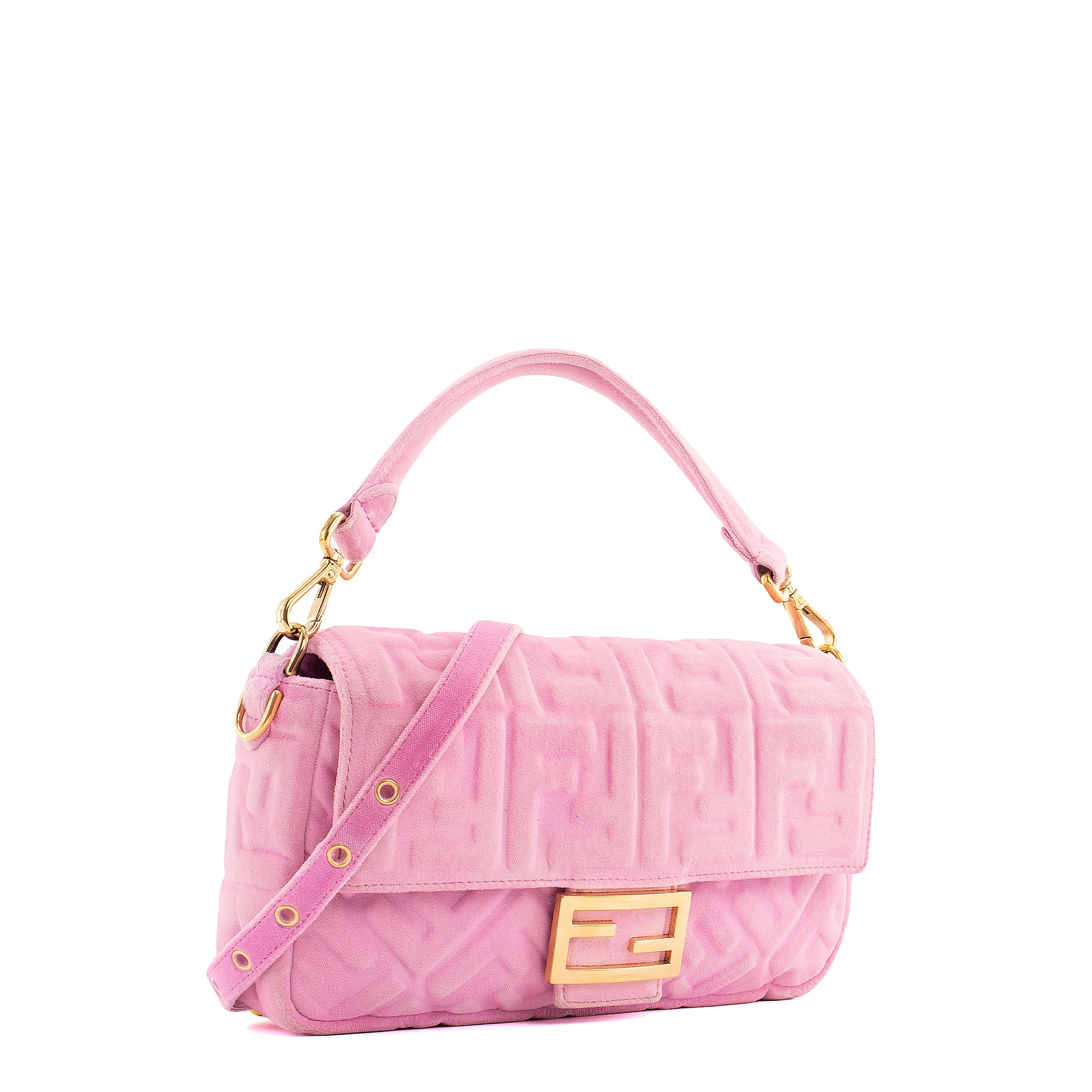 FENDI - Sac à bandoulière Baguette Fendi en velours embossé zucca rose