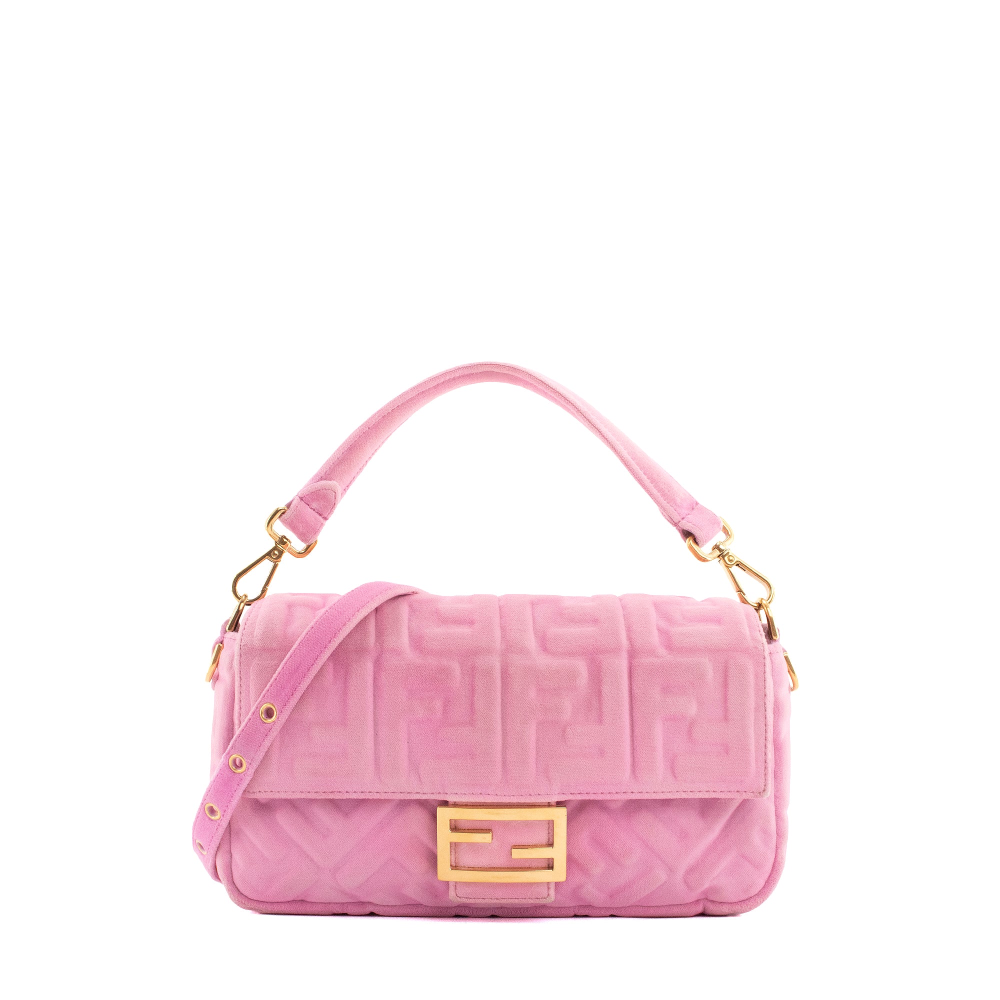 FENDI - Sac à bandoulière Baguette Fendi en velours embossé zucca rose