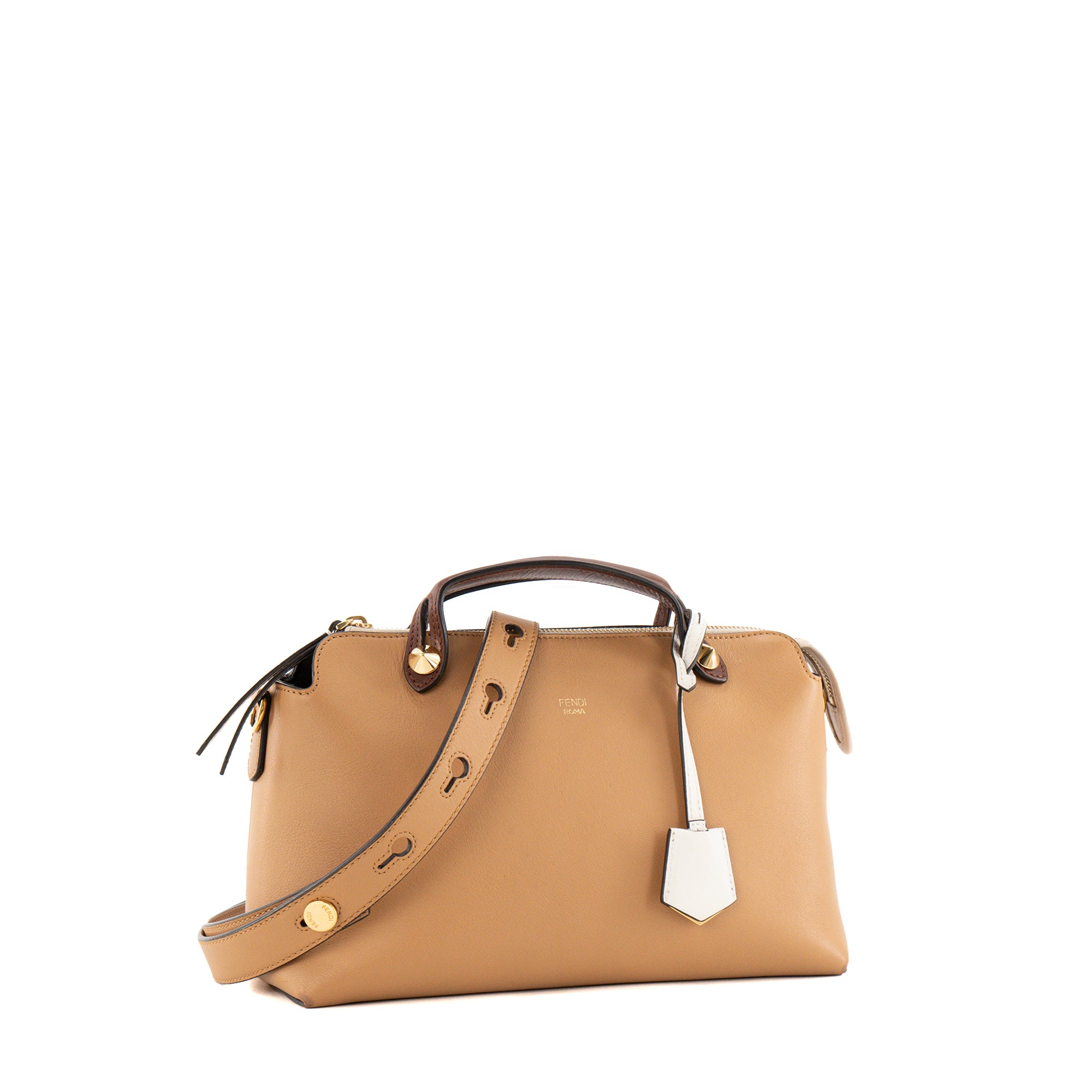 FENDI - Sac à bandoulière By The Way Medium Fendi en cuir lisse tricolore marron et beige