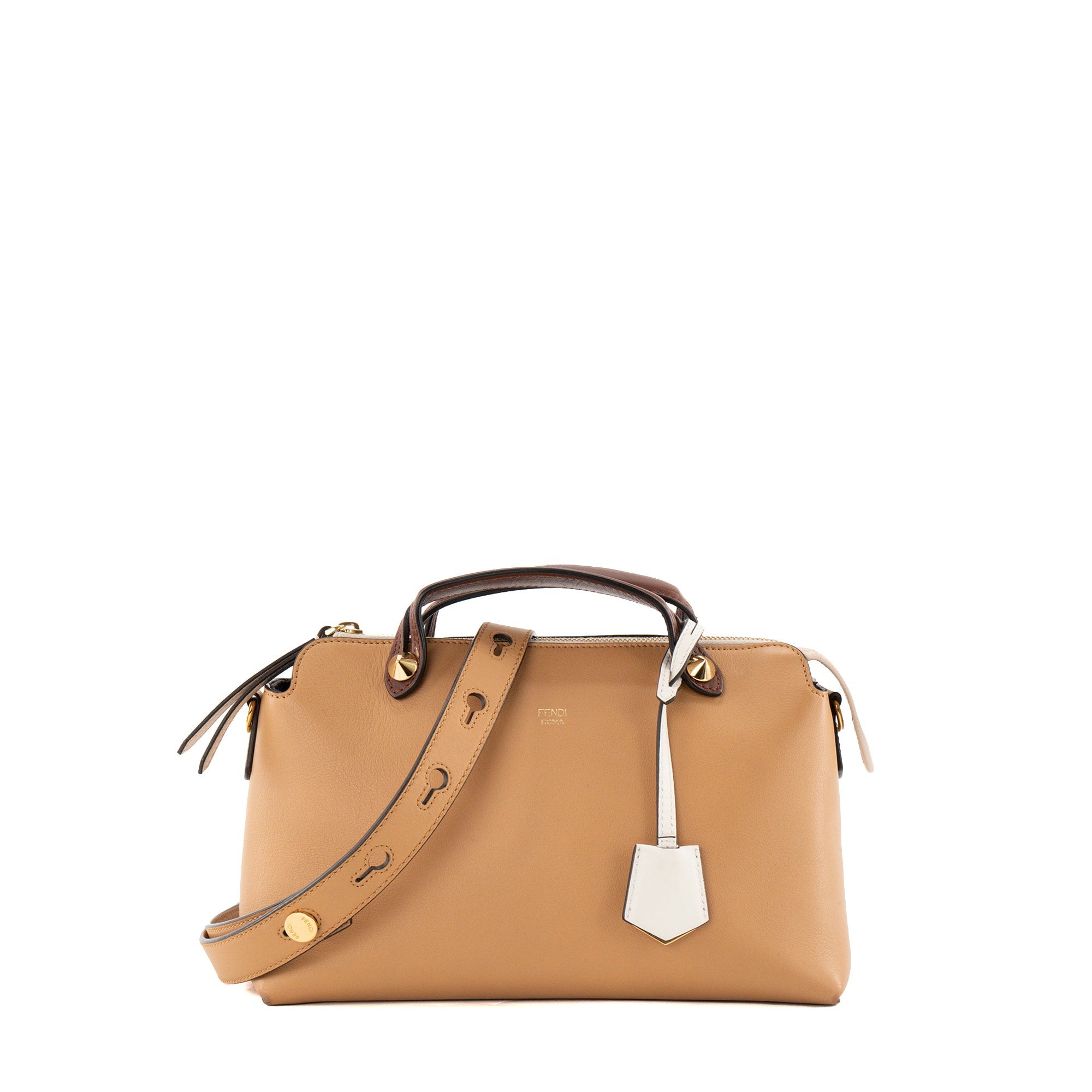 FENDI - Sac à bandoulière By The Way Medium Fendi en cuir lisse tricolore marron et beige