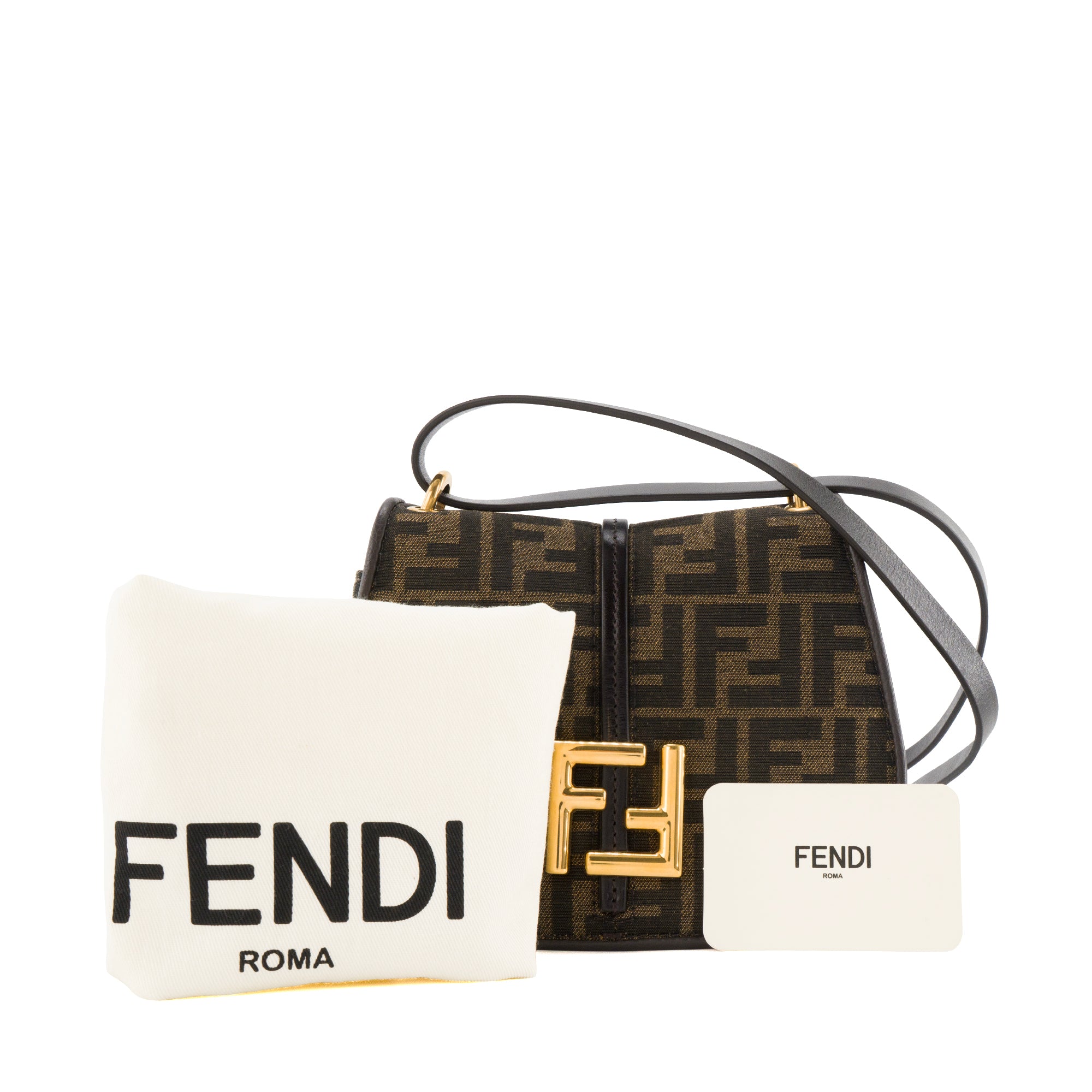 FENDI - Sac à bandoulière C'Mon PM Fendi en toile monogrammée et cuir lisse marron