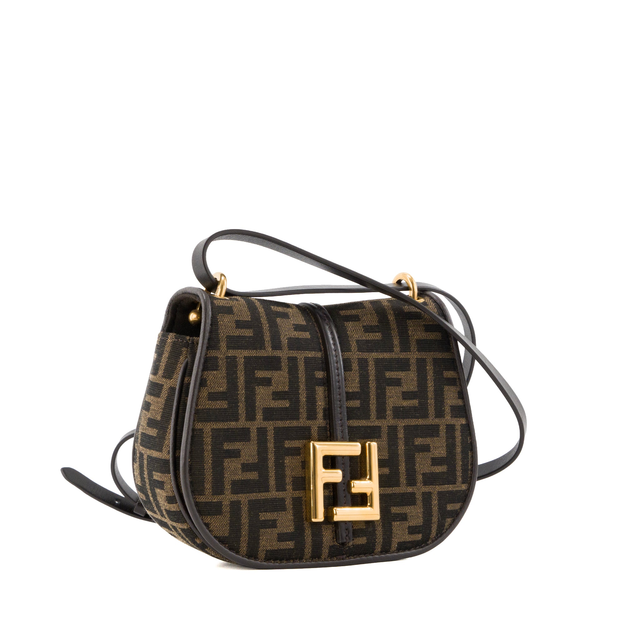 FENDI - Sac à bandoulière C'Mon PM Fendi en toile monogrammée et cuir lisse marron