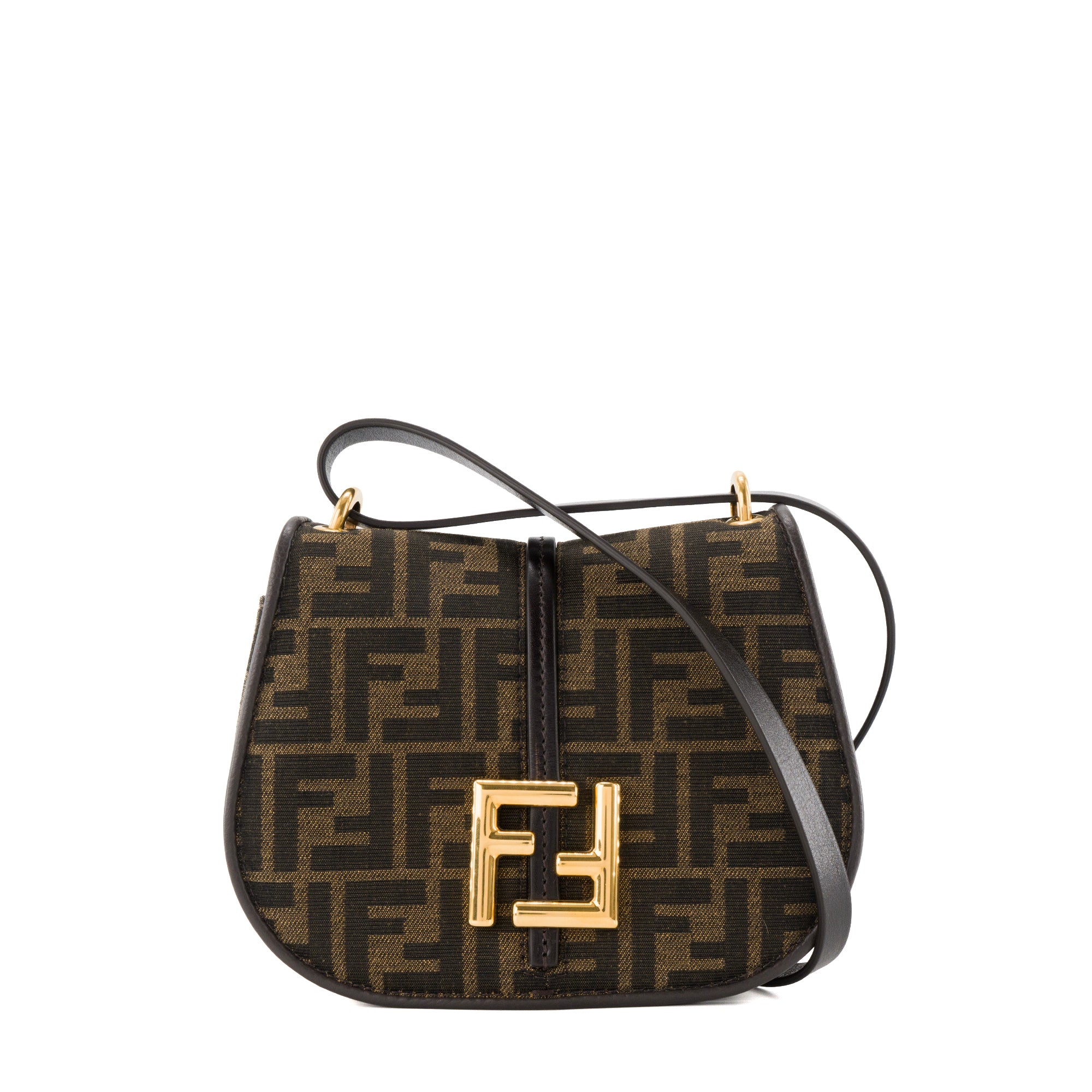 FENDI - Sac à bandoulière C'Mon PM Fendi en toile monogrammée et cuir lisse marron