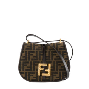 FENDI - Sac à bandoulière C'Mon PM Fendi en toile monogrammée et cuir lisse marron