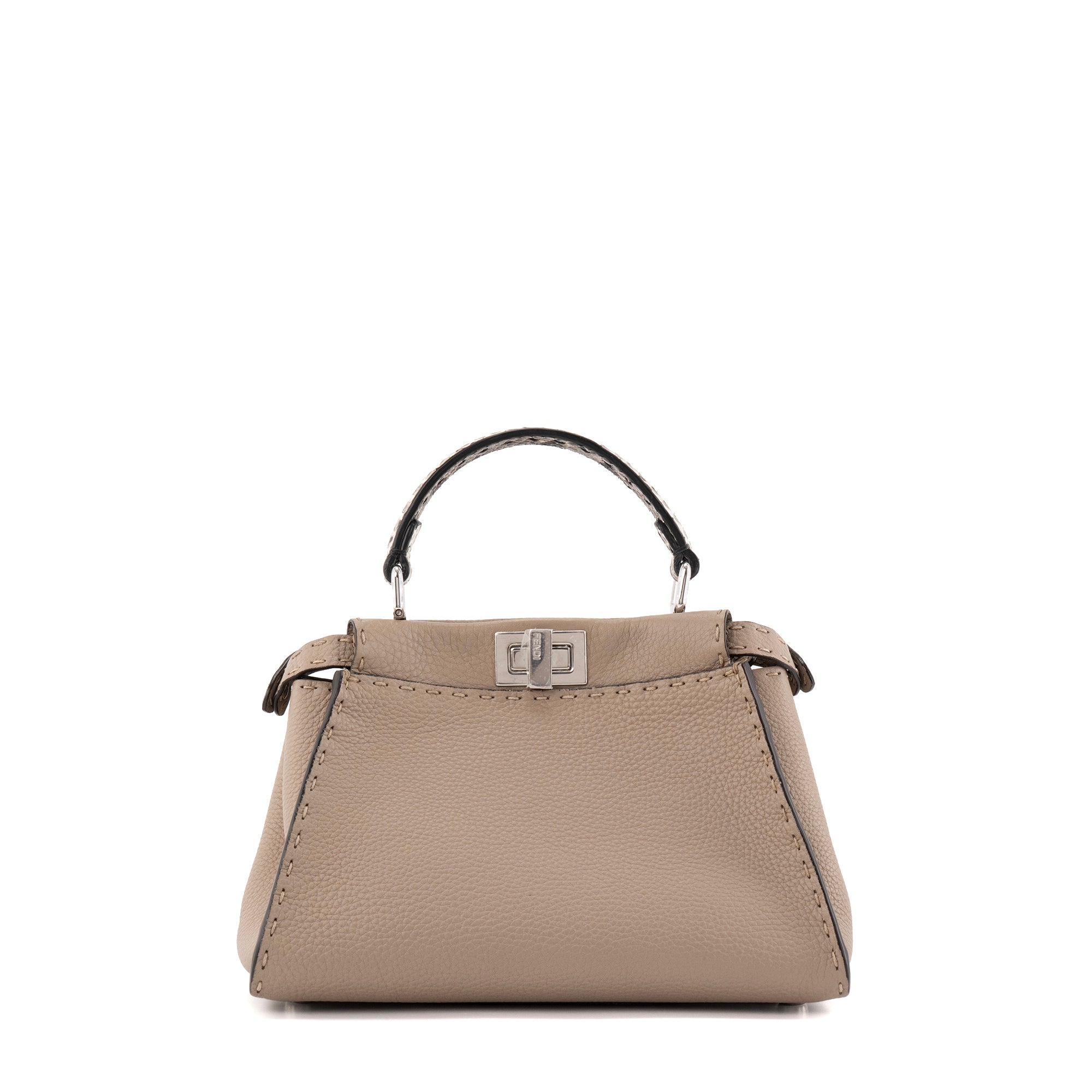 FENDI - Sac à bandoulière Peekaboo mini Fendi en cuir grainé taupe et anse en python