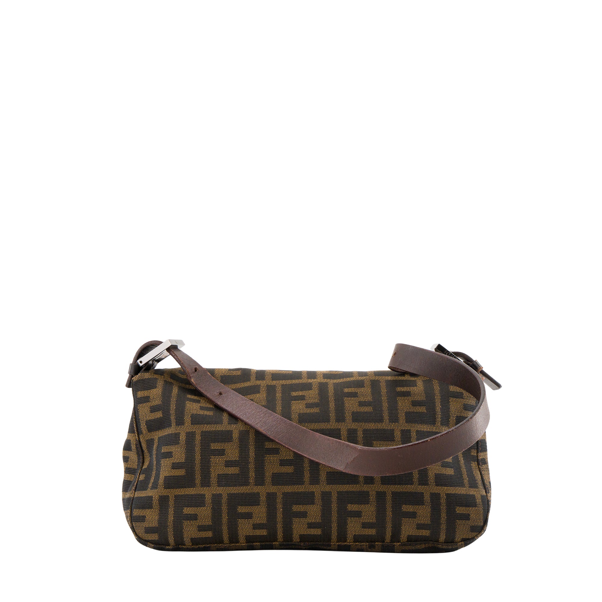 FENDI - Sac à épaule Baguette Fendi en toile jacquard FF zucca marron et noire vintage