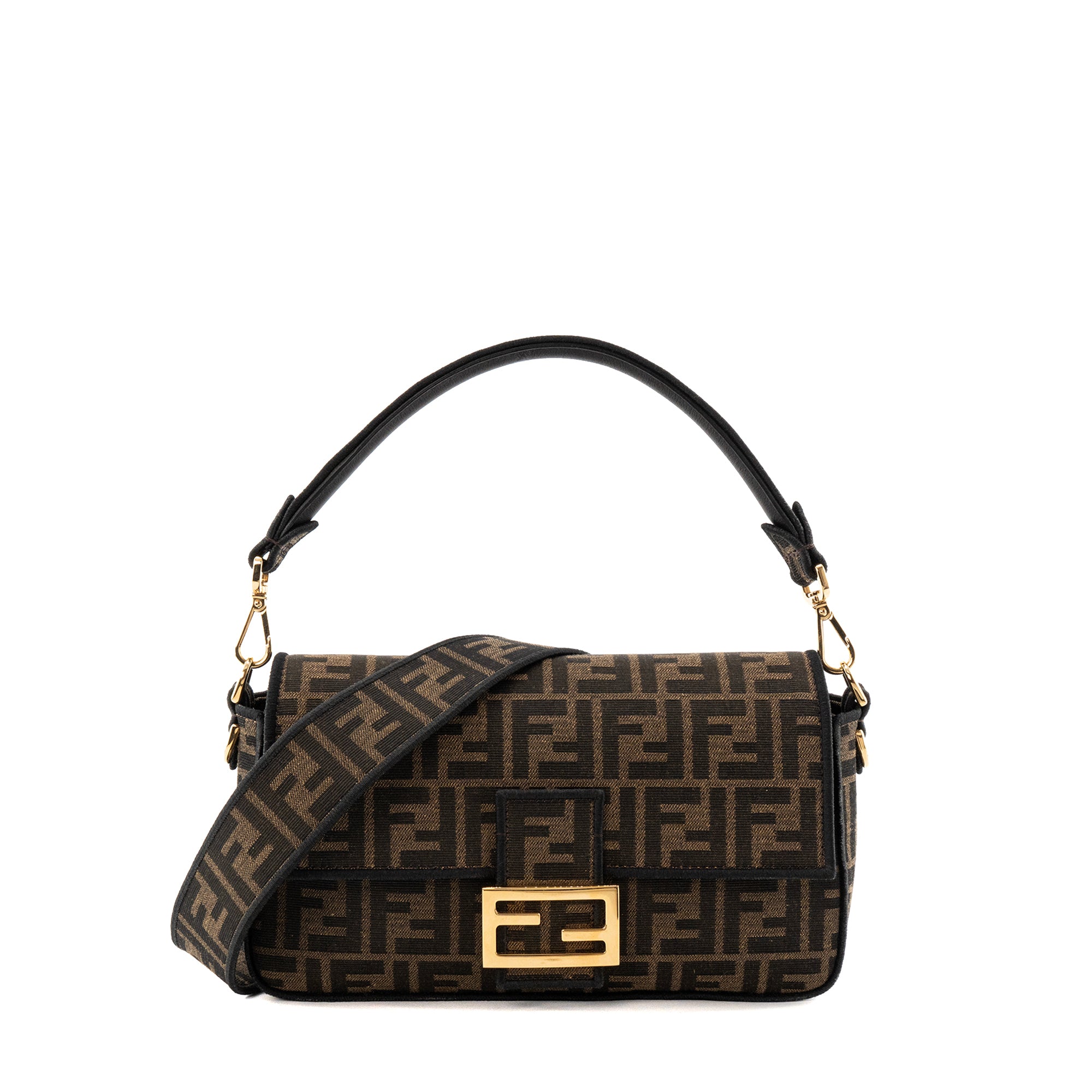 FENDI - Sac à bandoulière Baguette Fendi en toile monogrammée marron et noire