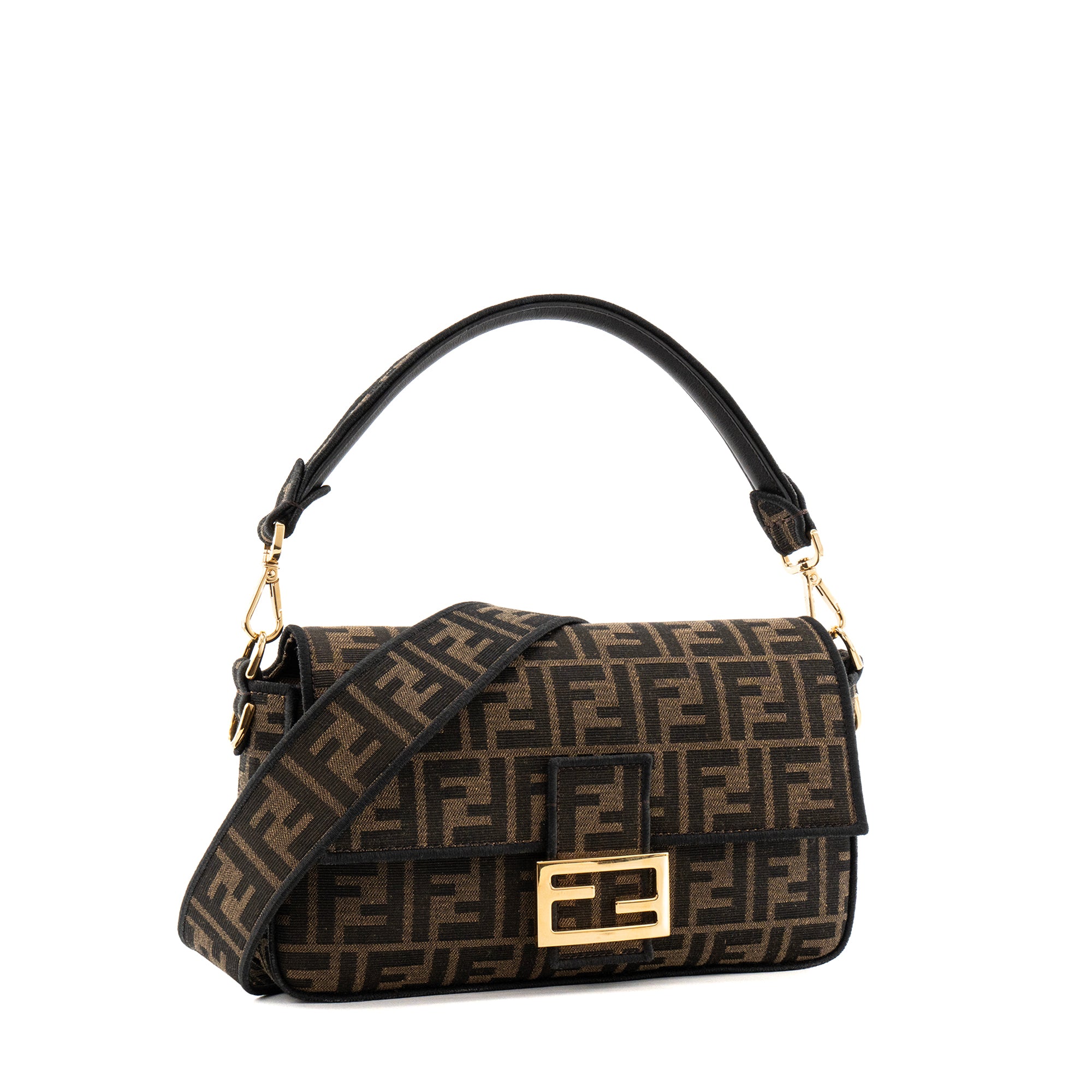 FENDI - Sac à bandoulière Baguette Fendi en toile monogrammée marron et noire