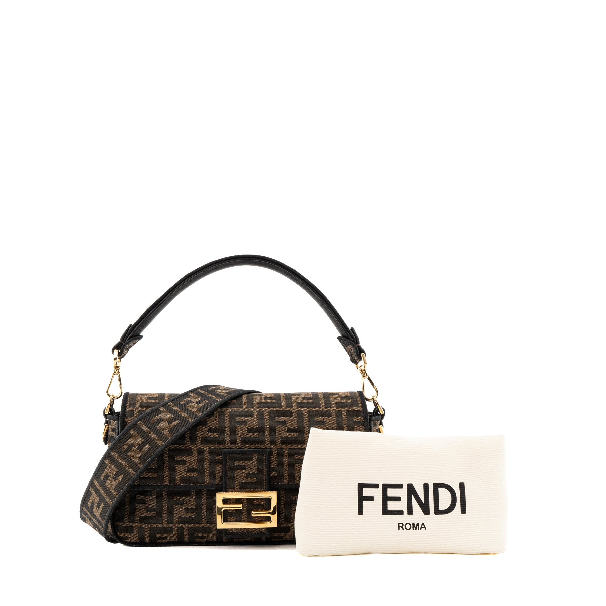 FENDI - Sac à bandoulière Baguette Fendi en toile monogrammée marron et noire