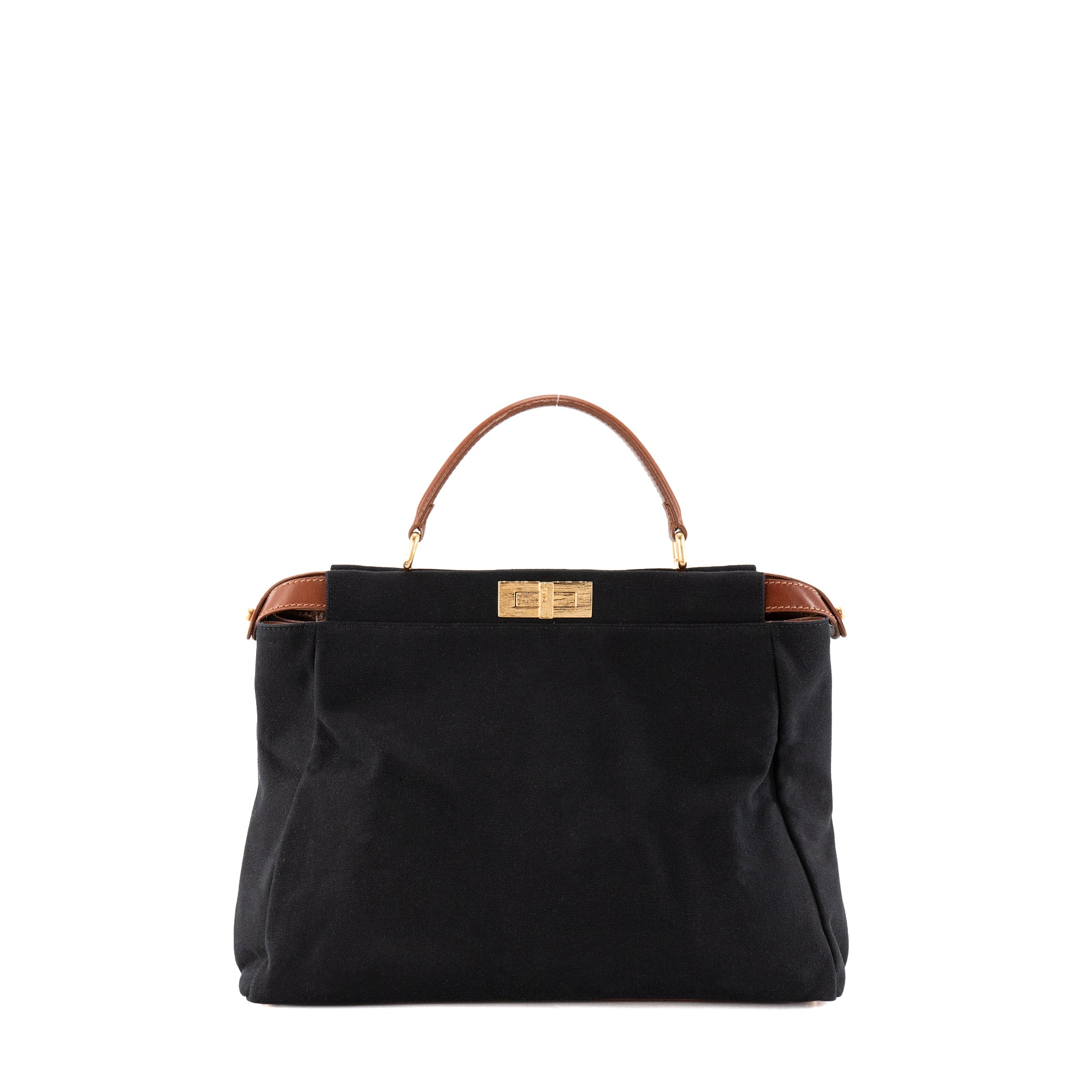 FENDI - Large model Peekaboo handbag in black canvas and leather
