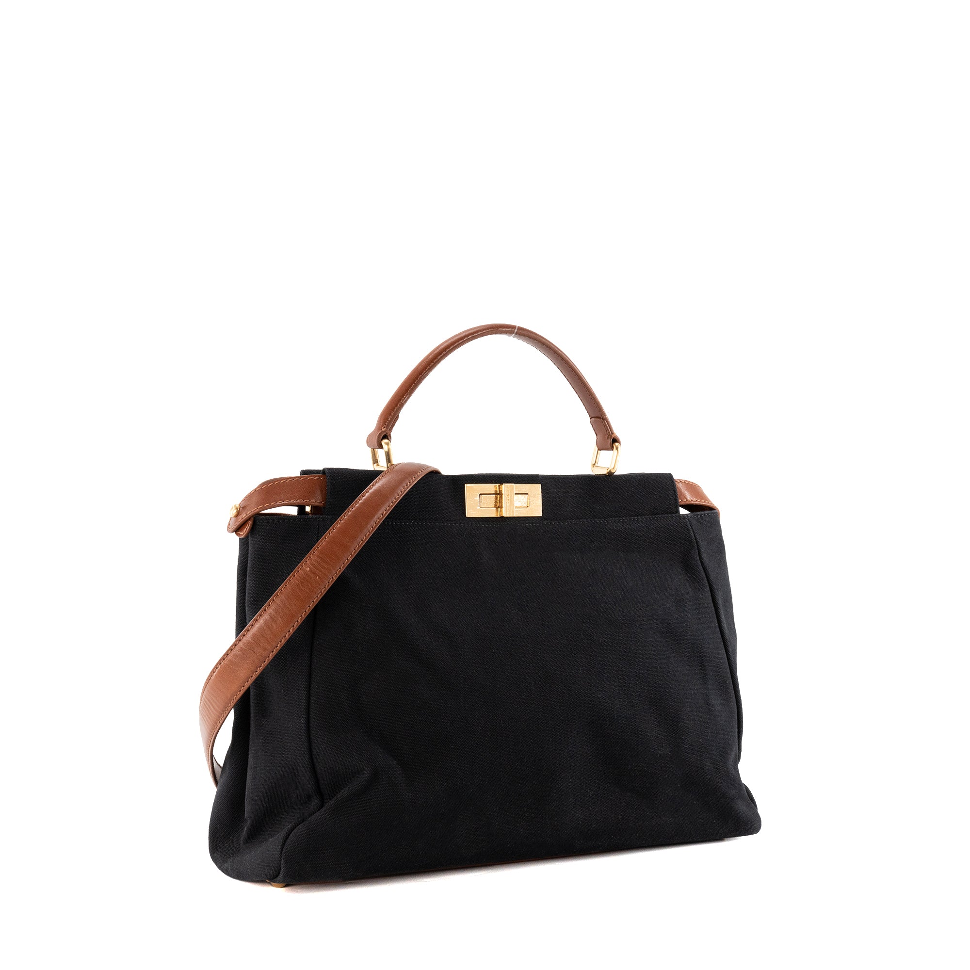 FENDI - Large model Peekaboo handbag in black canvas and leather