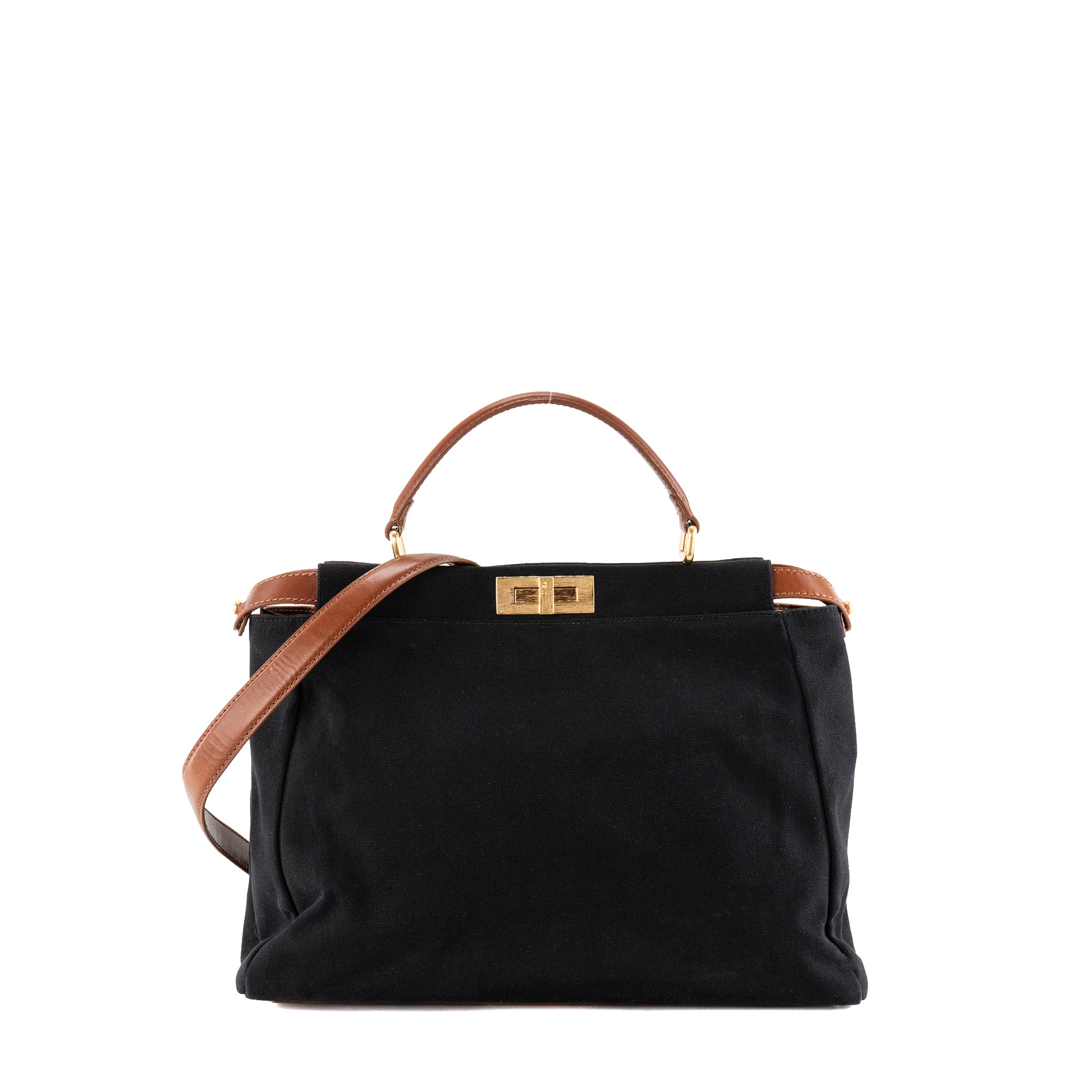 FENDI - Large model Peekaboo handbag in black canvas and leather
