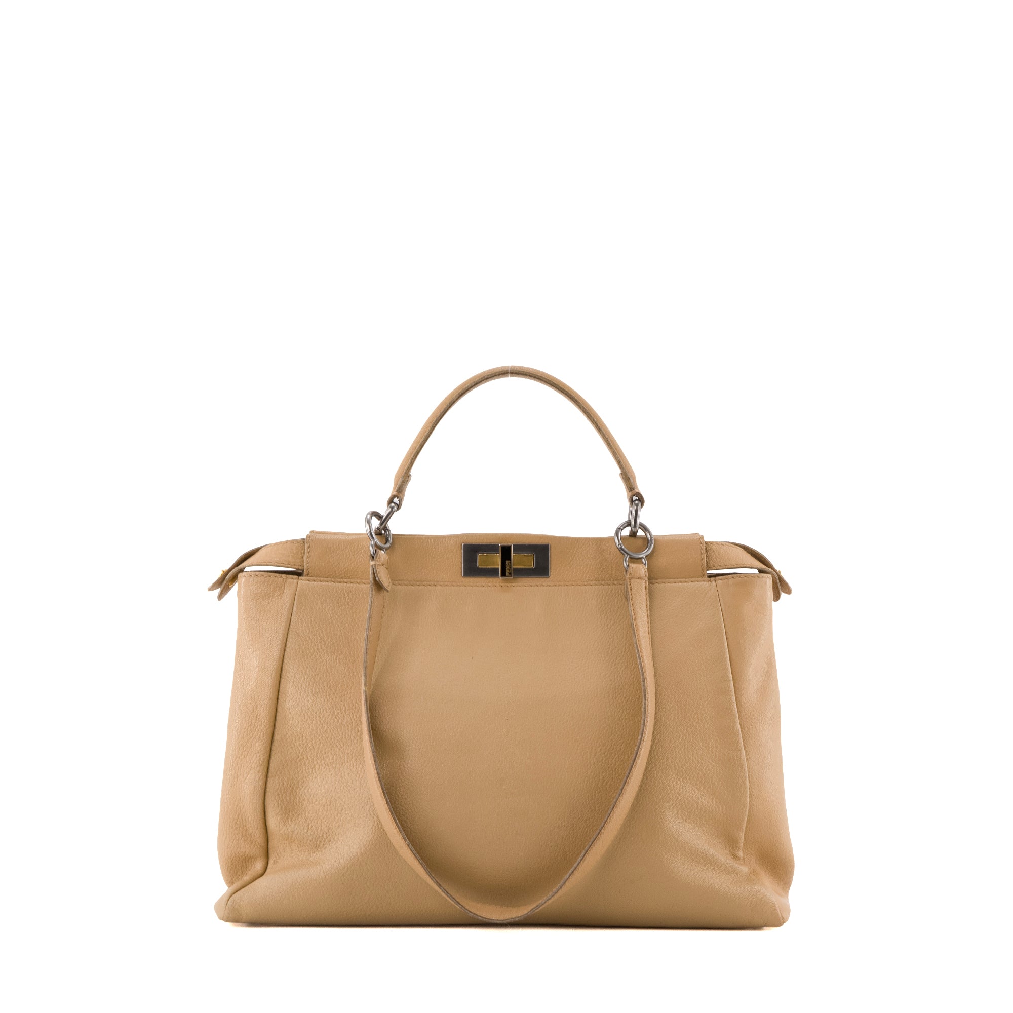 FENDI - Sac à main Peekaboo Fendi en cuir grainé beige vintage