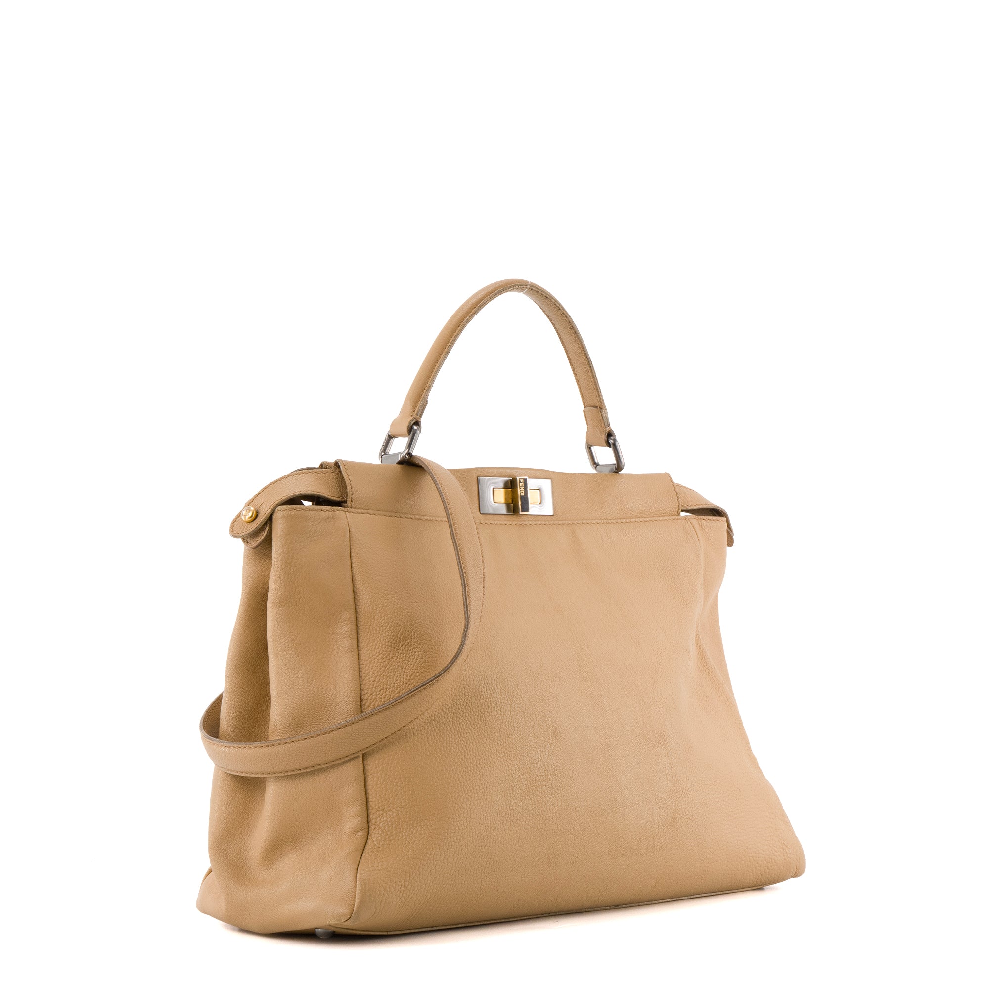 FENDI - Sac à main Peekaboo Fendi en cuir grainé beige vintage