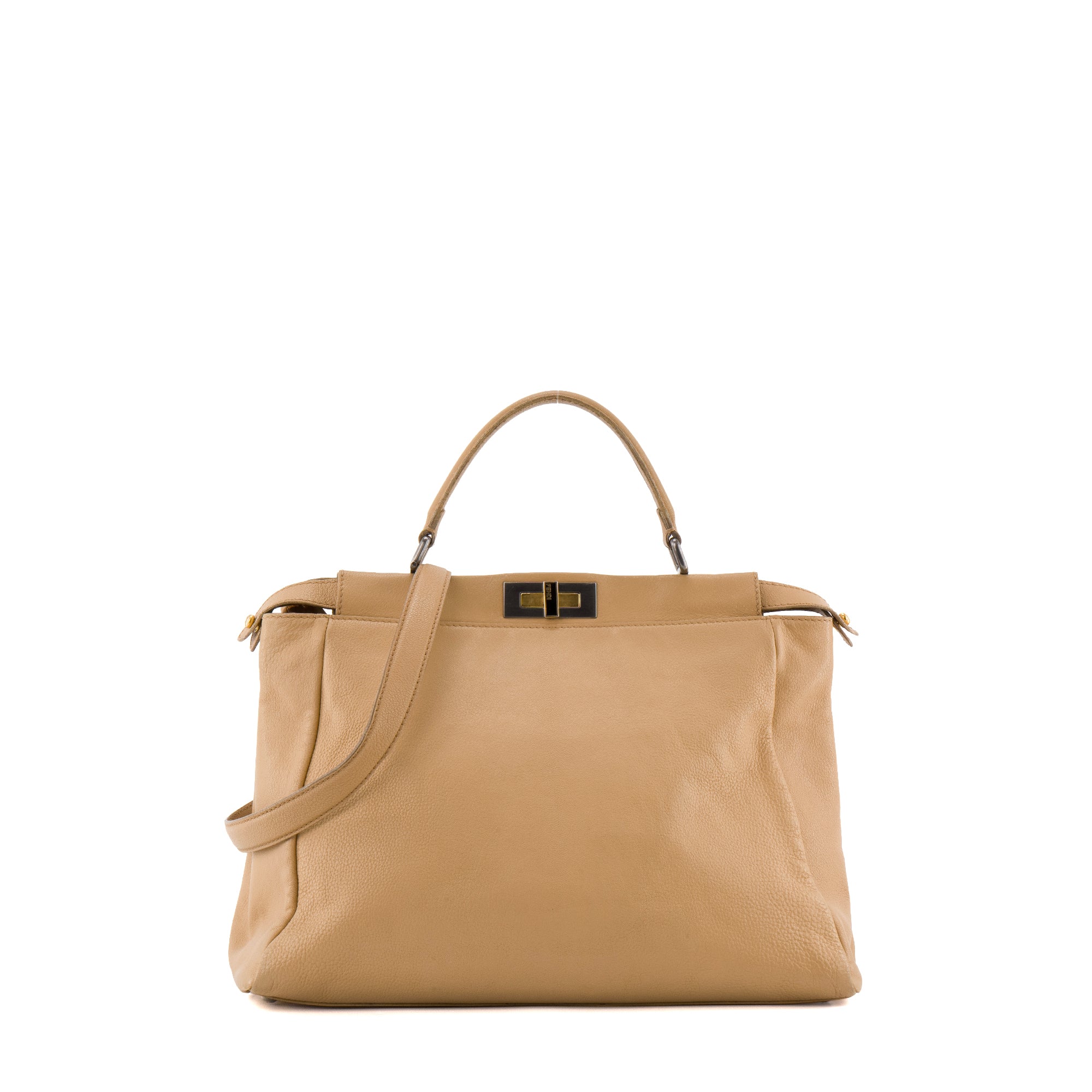 FENDI - Sac à main Peekaboo Fendi en cuir grainé beige vintage