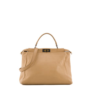 FENDI - Sac à main Peekaboo Fendi en cuir grainé beige vintage