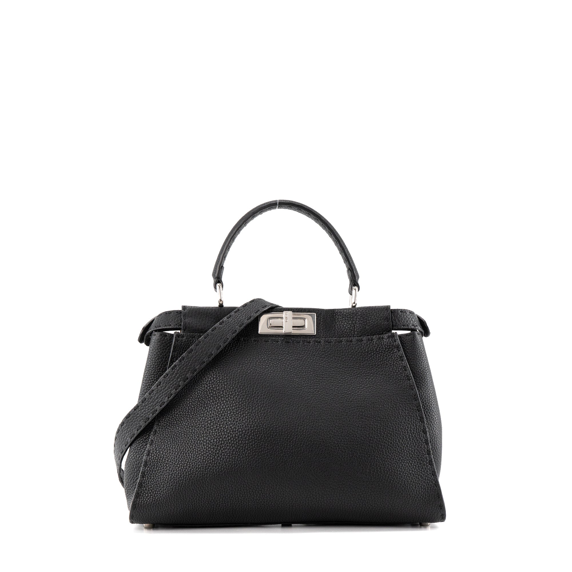 FENDI - Sac à main Peekaboo Fendi en cuir grainé noir