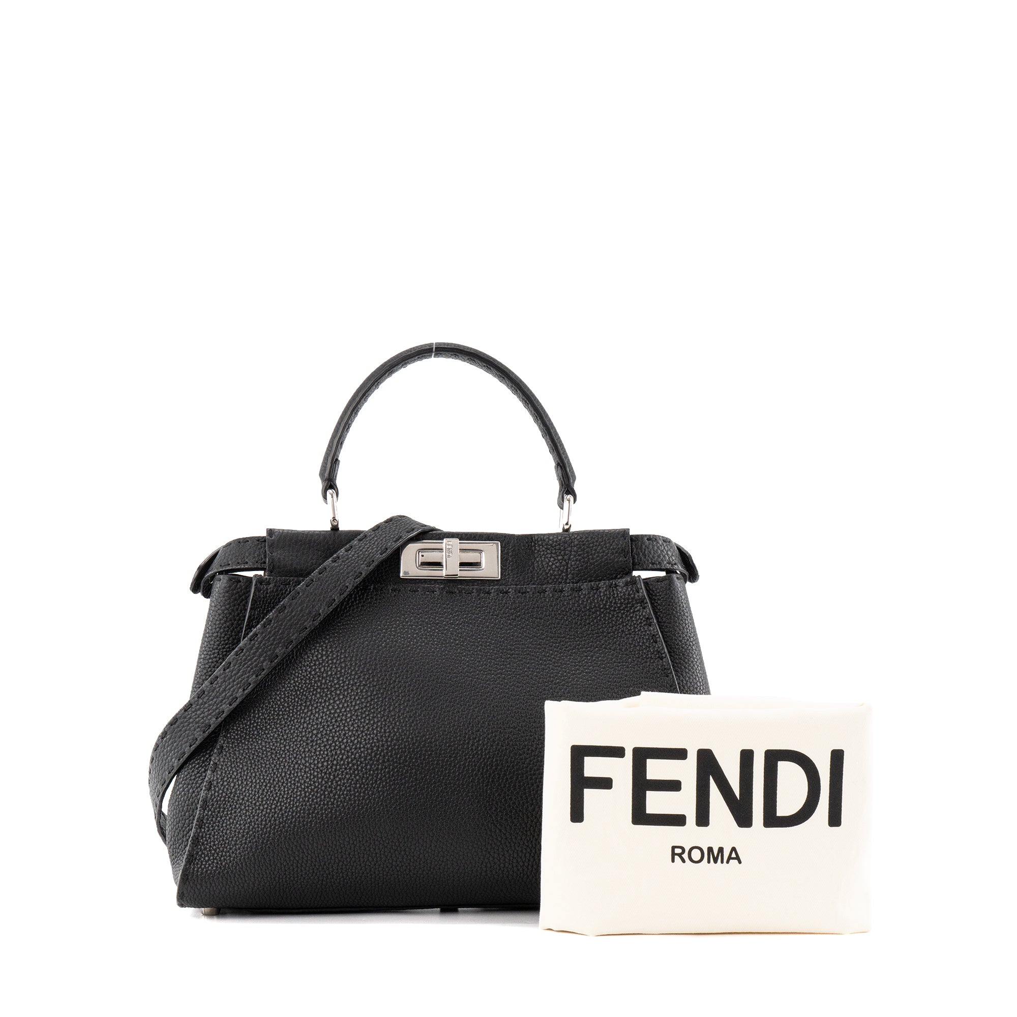 FENDI - Sac à main Peekaboo Fendi en cuir grainé noir