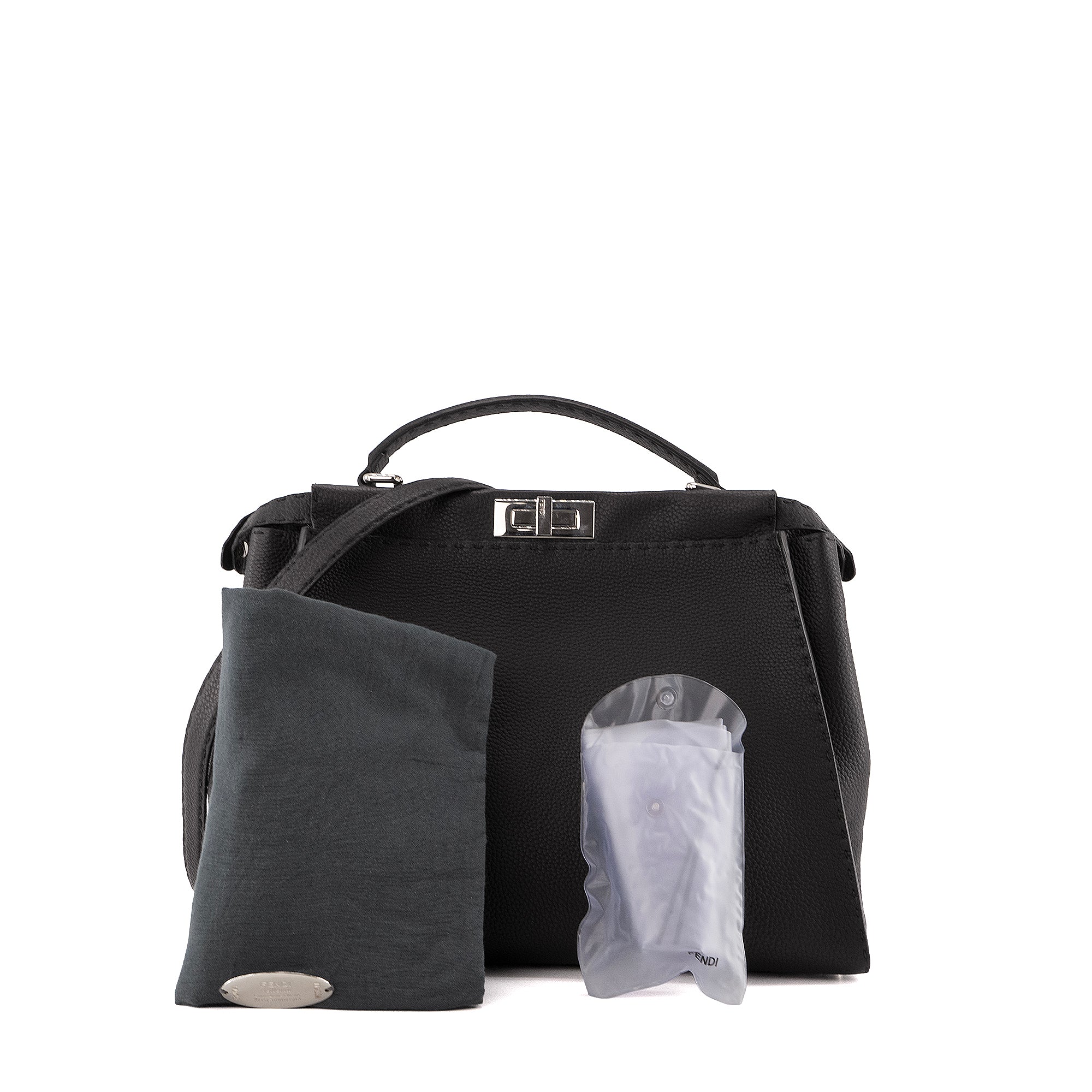 FENDI - Sac à main Peekaboo Fendi en cuir grainé noir