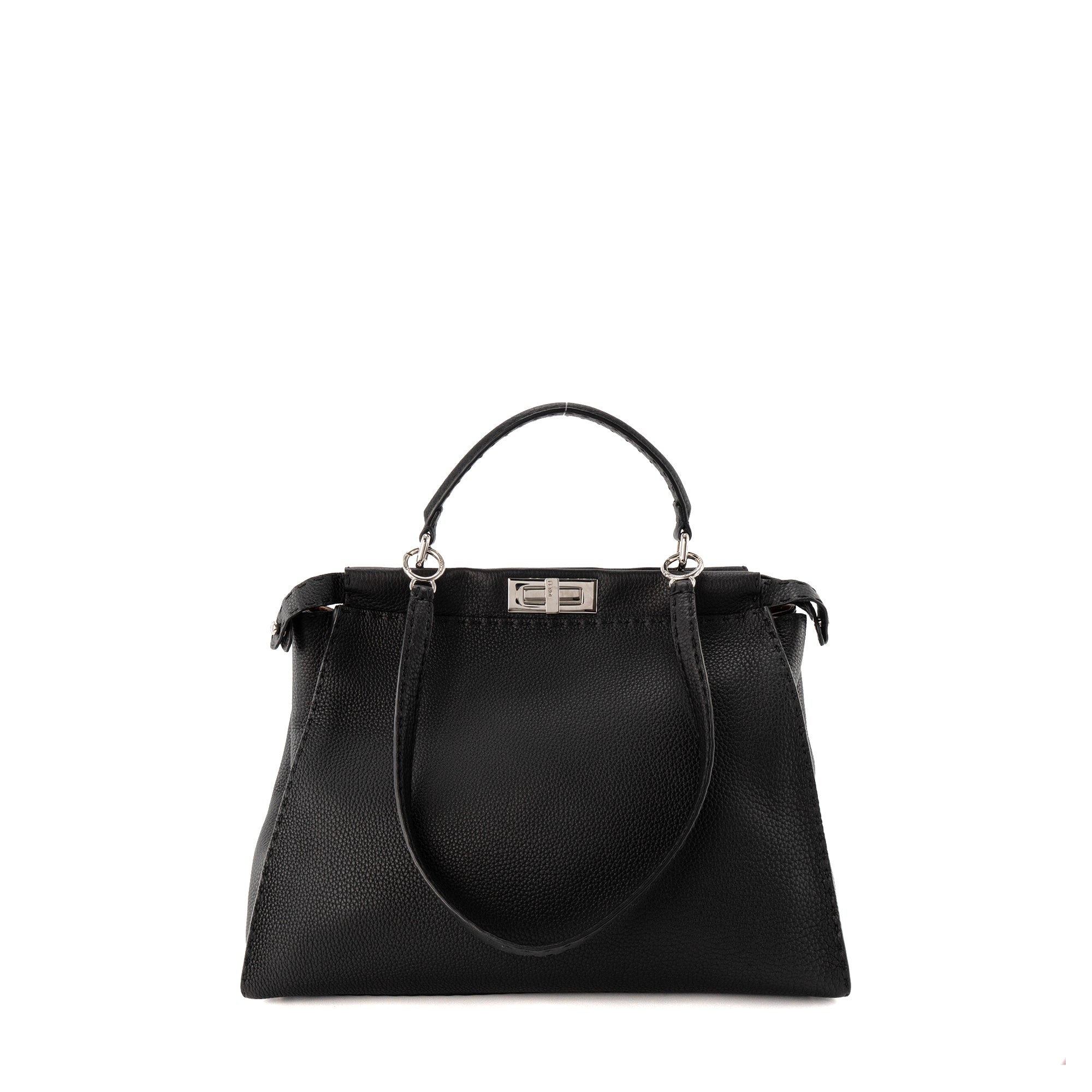FENDI - Sac à main Peekaboo Fendi en cuir grainé noir