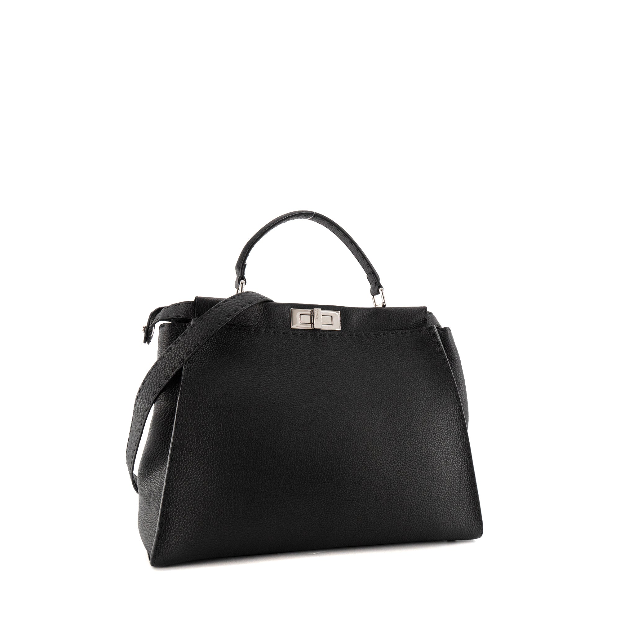 FENDI - Sac à main Peekaboo Fendi en cuir grainé noir