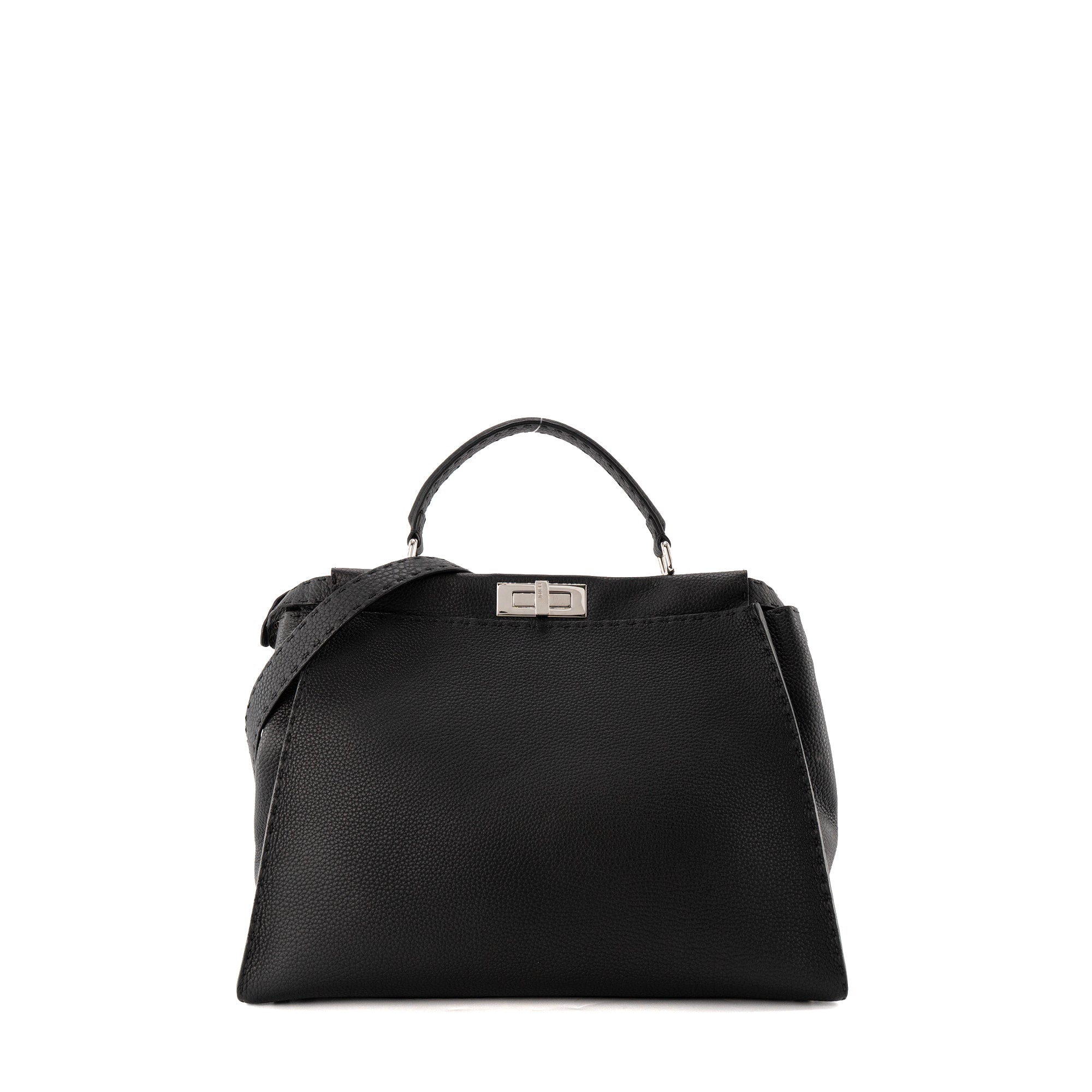 FENDI - Sac à main Peekaboo Fendi en cuir grainé noir