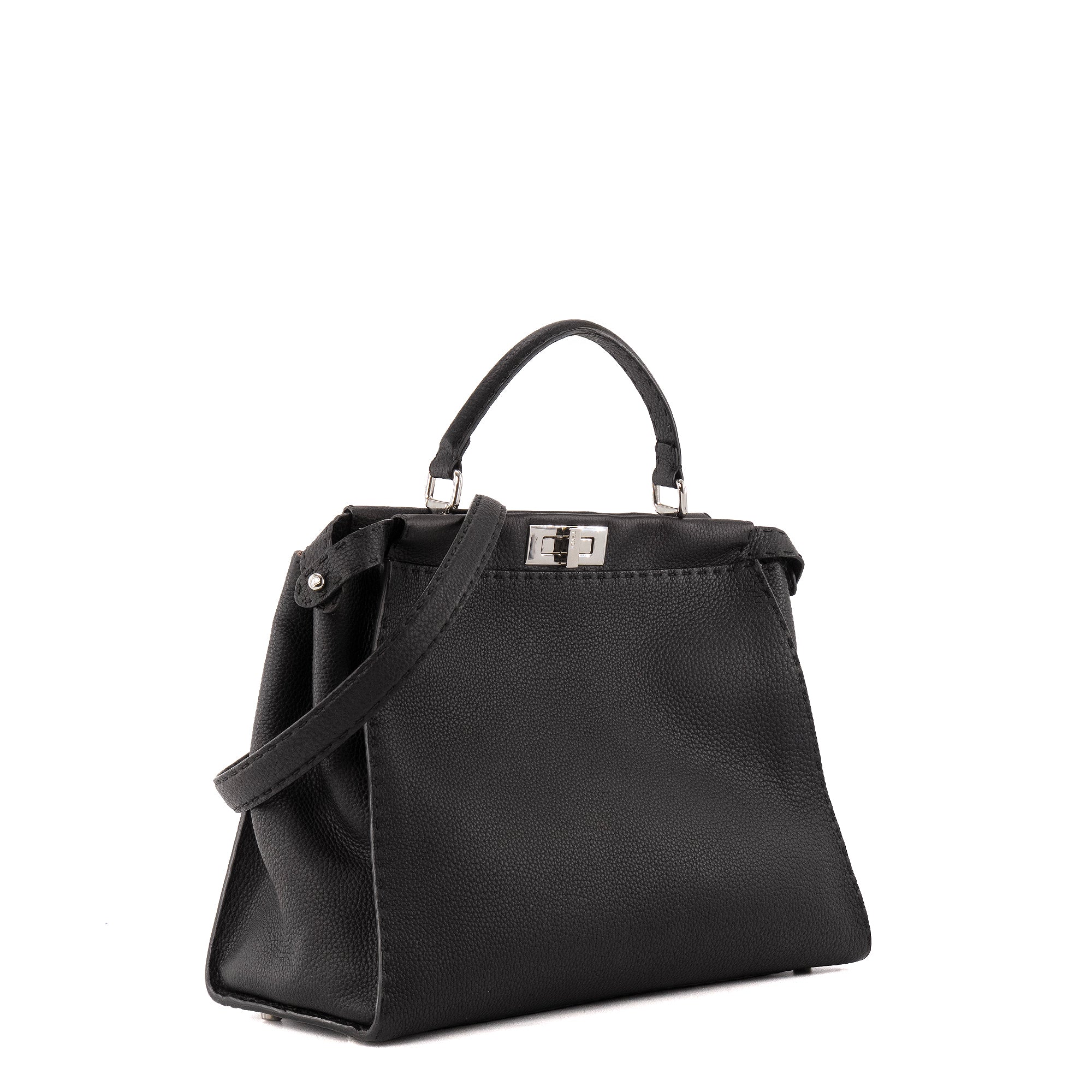 FENDI - Sac à main Peekaboo Fendi en cuir grainé noir