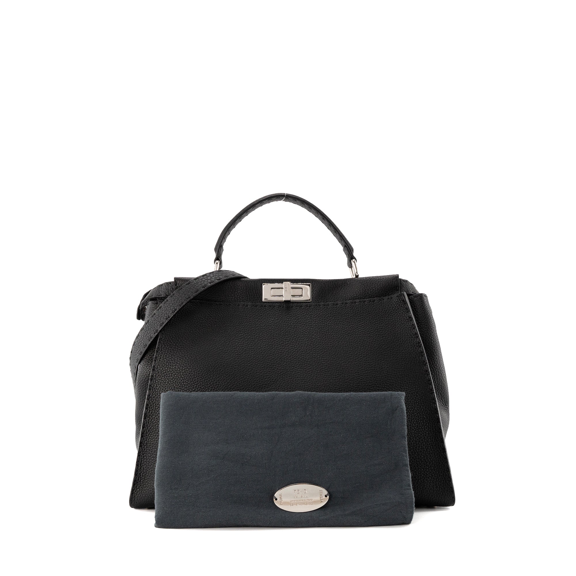 FENDI - Sac à main Peekaboo Fendi en cuir grainé noir
