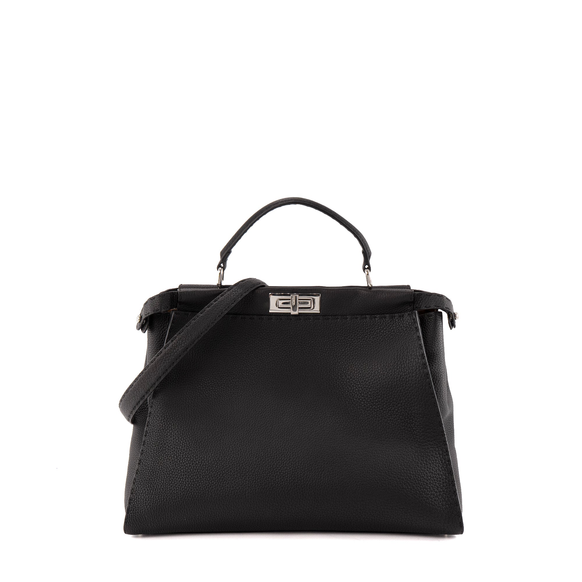FENDI - Sac à main Peekaboo Fendi en cuir grainé noir