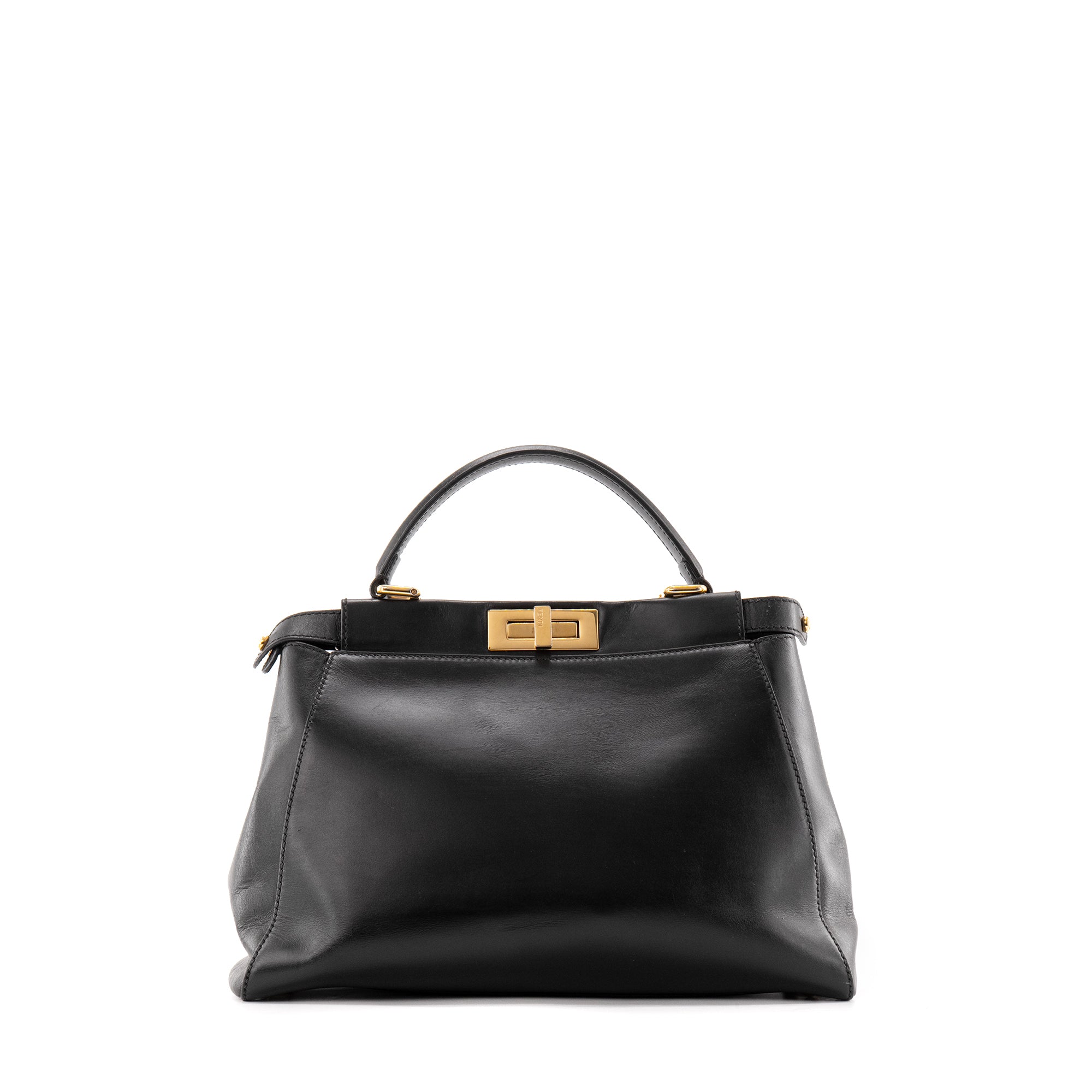FENDI - Sac à main Peekaboo medium Fendi en cuir lisse noir