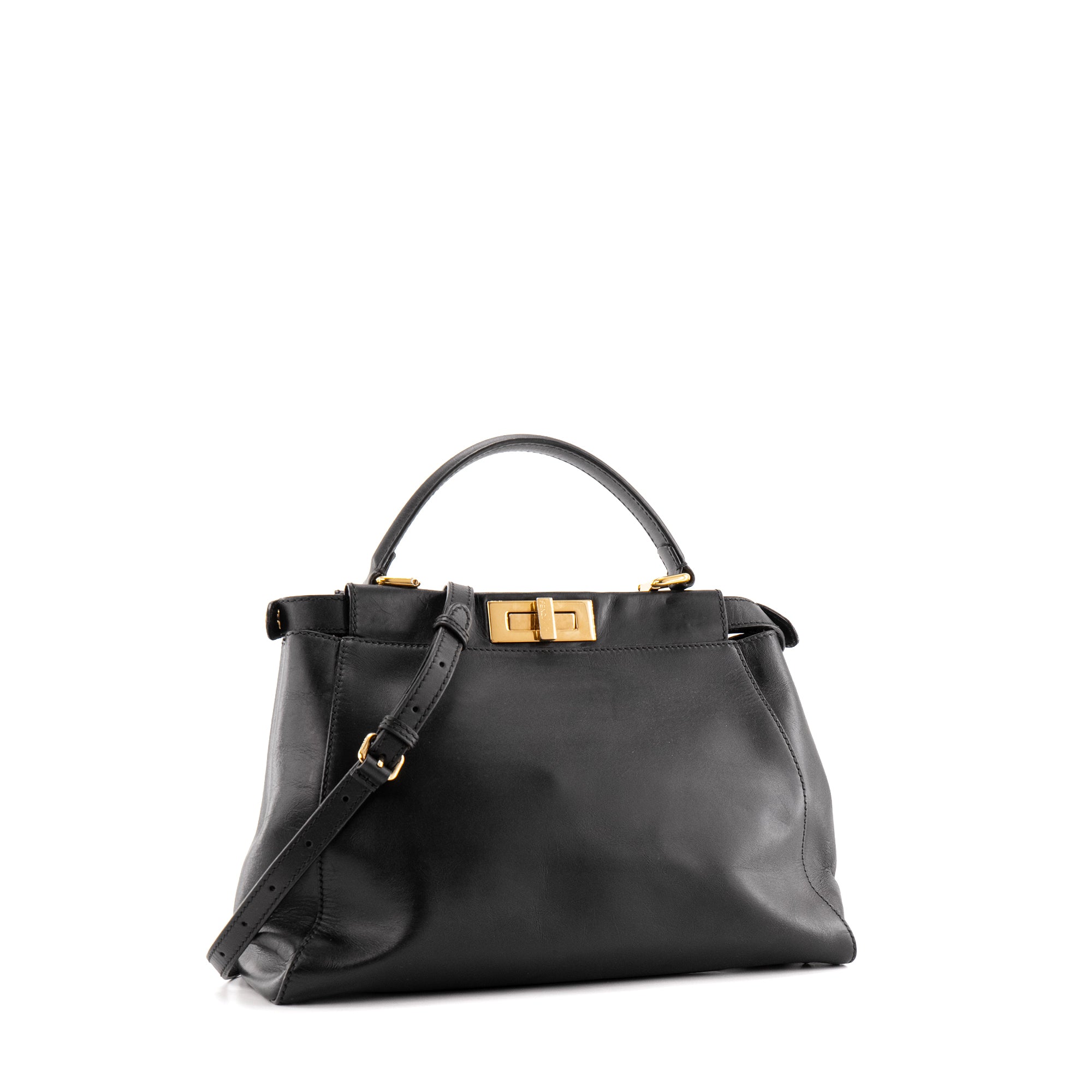 FENDI - Sac à main Peekaboo medium Fendi en cuir lisse noir