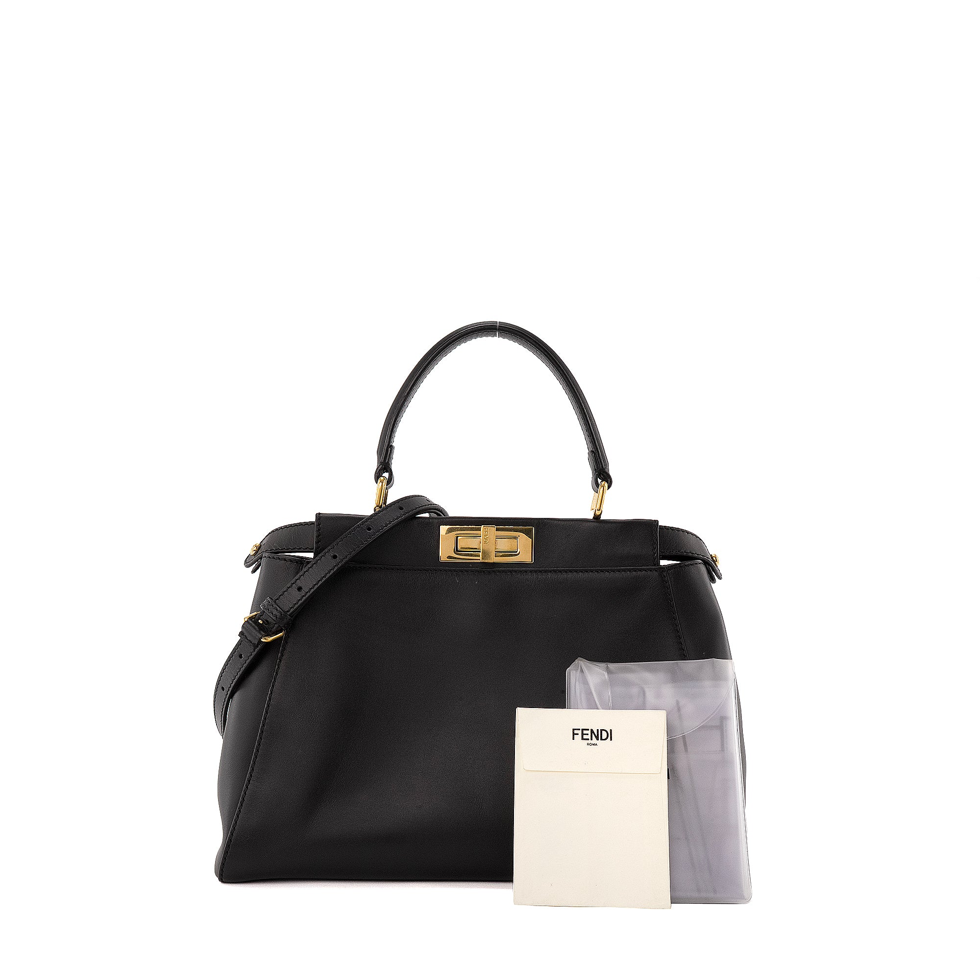 FENDI - Sac à main Peekaboo medium Fendi en cuir lisse noir