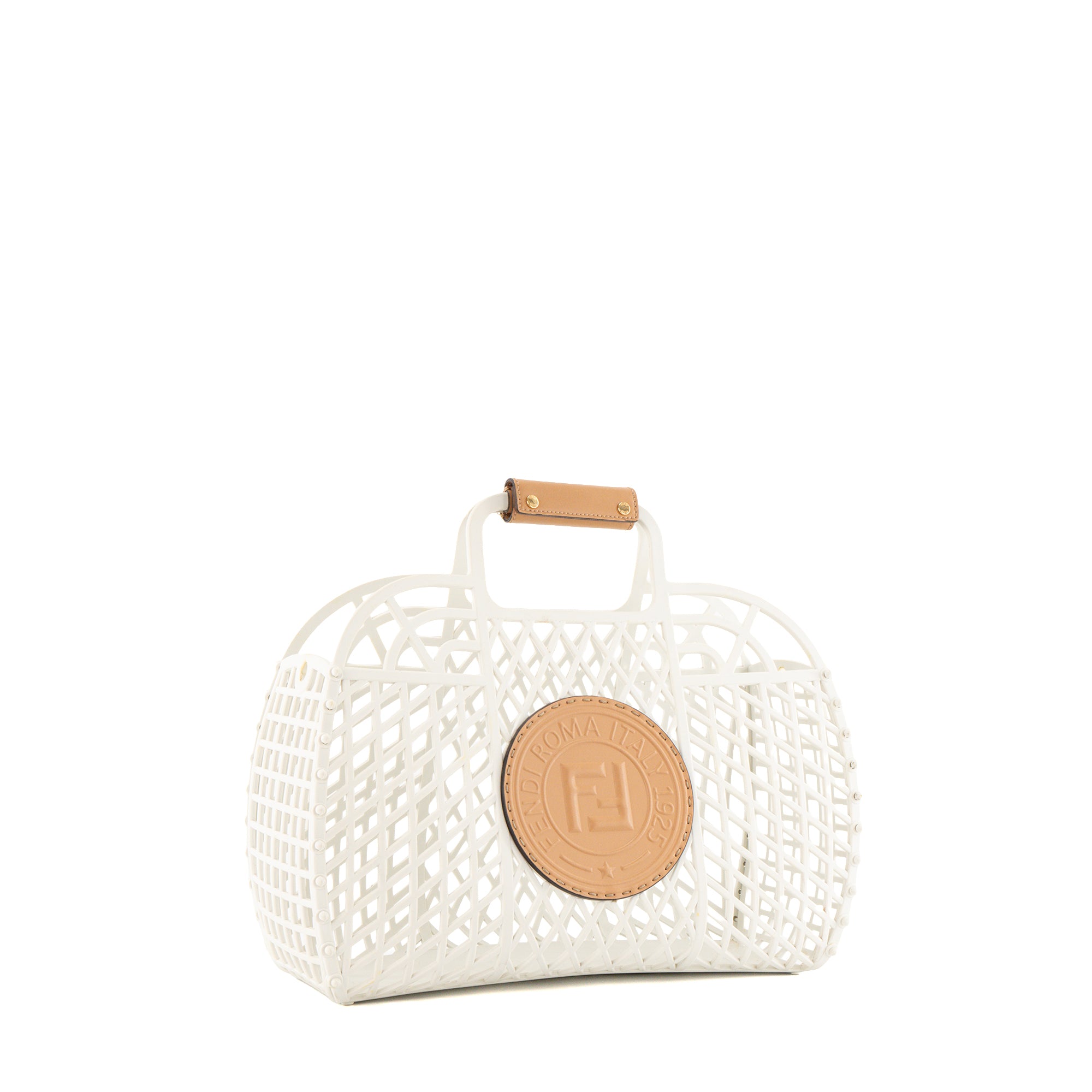 FENDI - Sac cabas Basket Fendi en PVC blanc et cuir marron