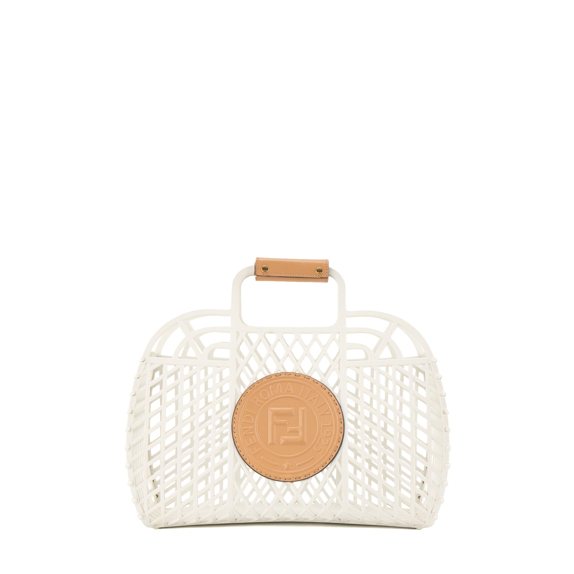 FENDI - Sac cabas Basket Fendi en PVC blanc et cuir marron