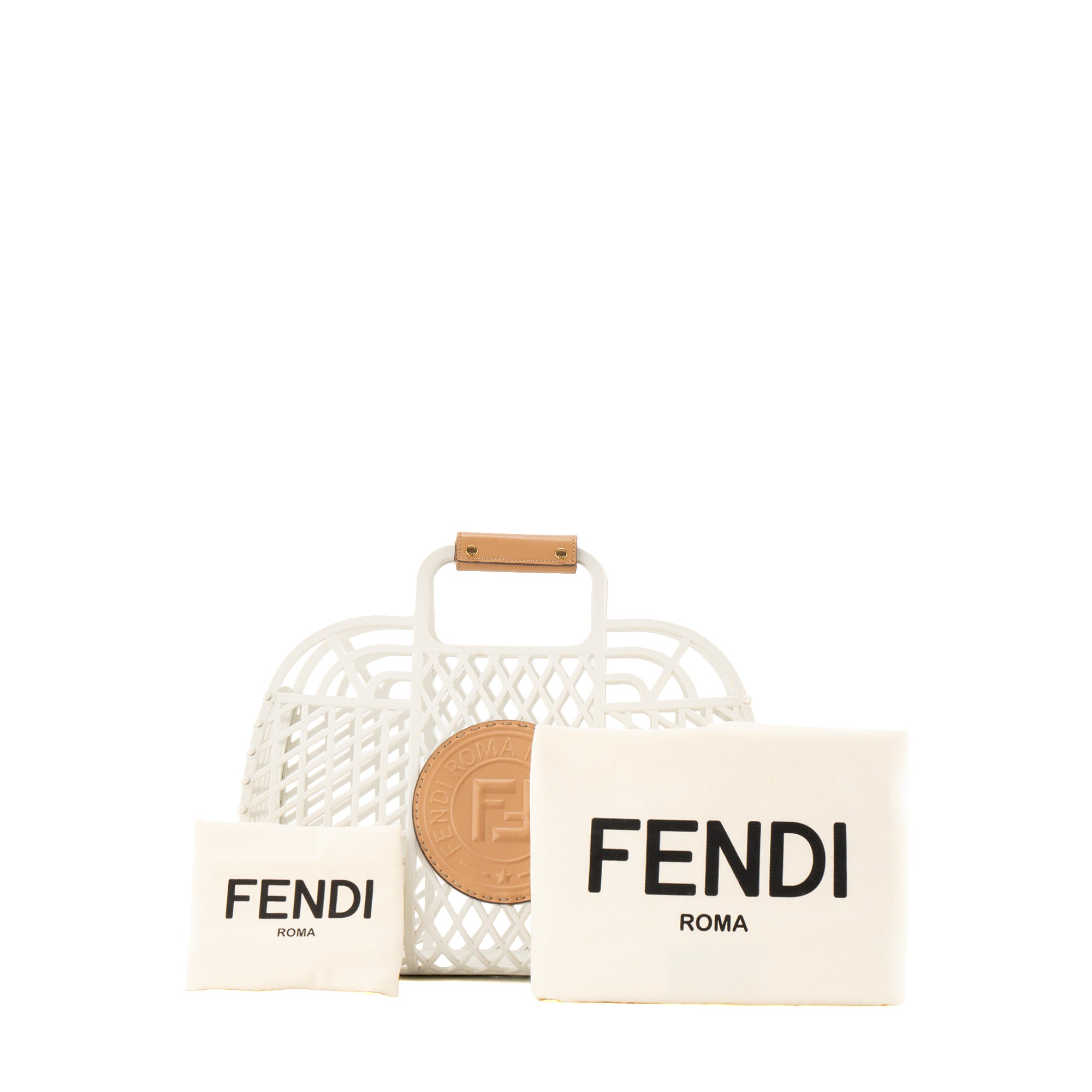 FENDI - Sac cabas Basket Fendi en PVC blanc et cuir marron