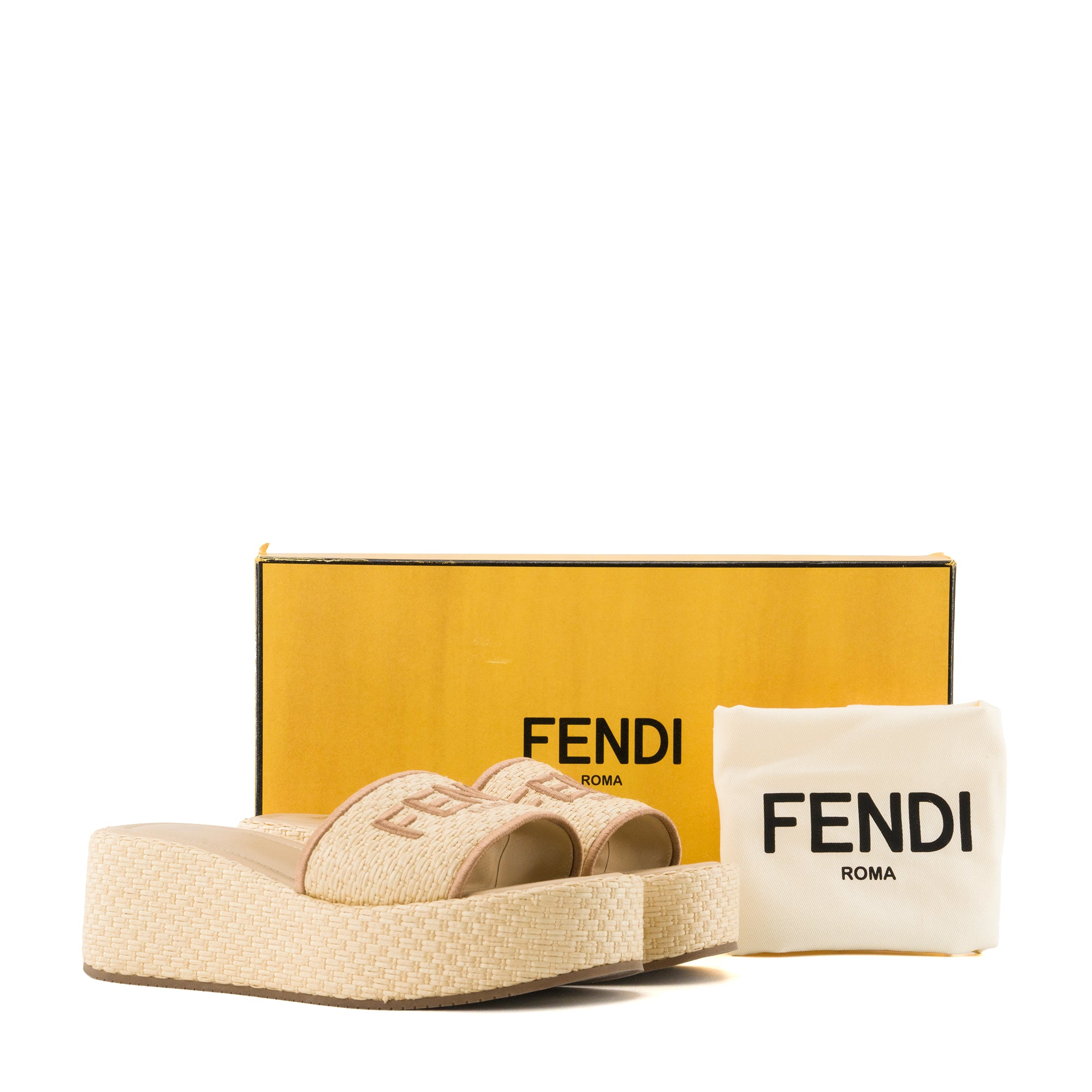 FENDI - Sandales à plateformes Fendi en raphia beige (T38)