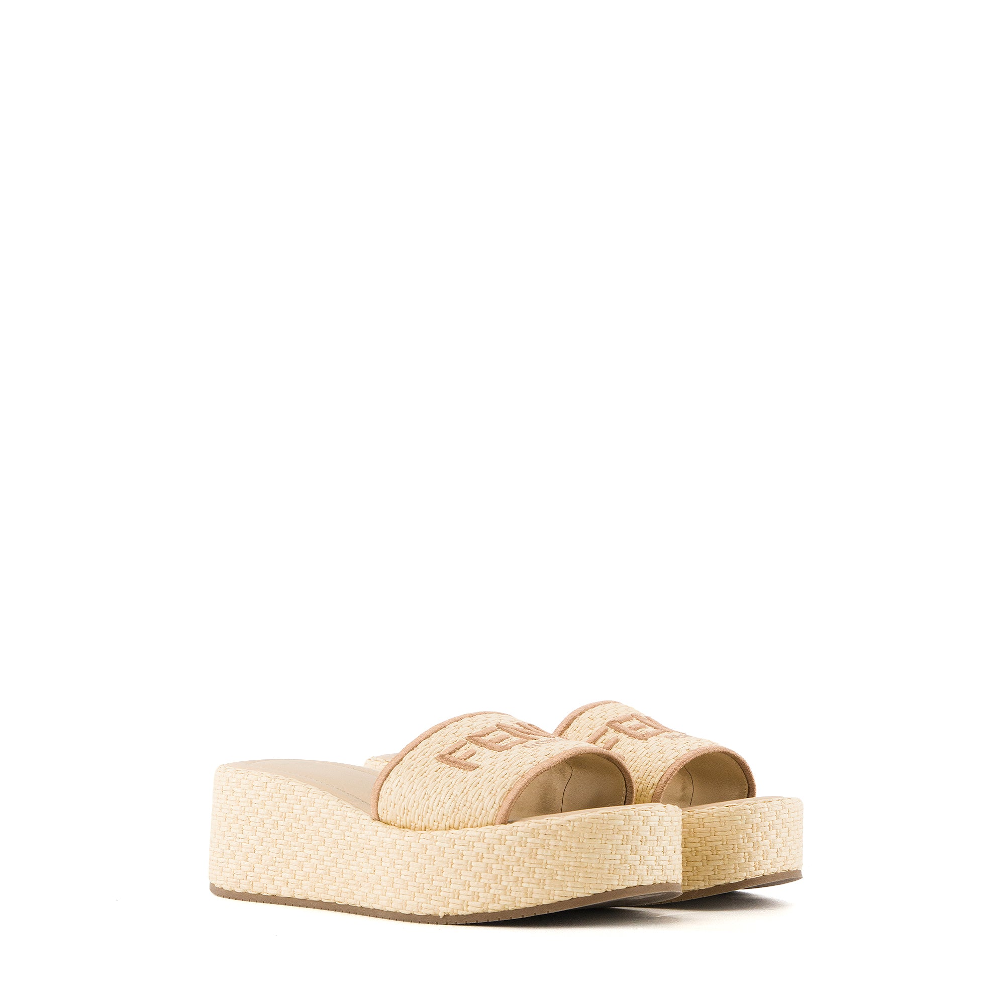 FENDI - Sandales à plateformes Fendi en raphia beige (T38)