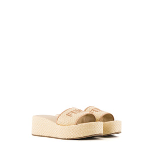 FENDI - Sandales à plateformes Fendi en raphia beige (T38)