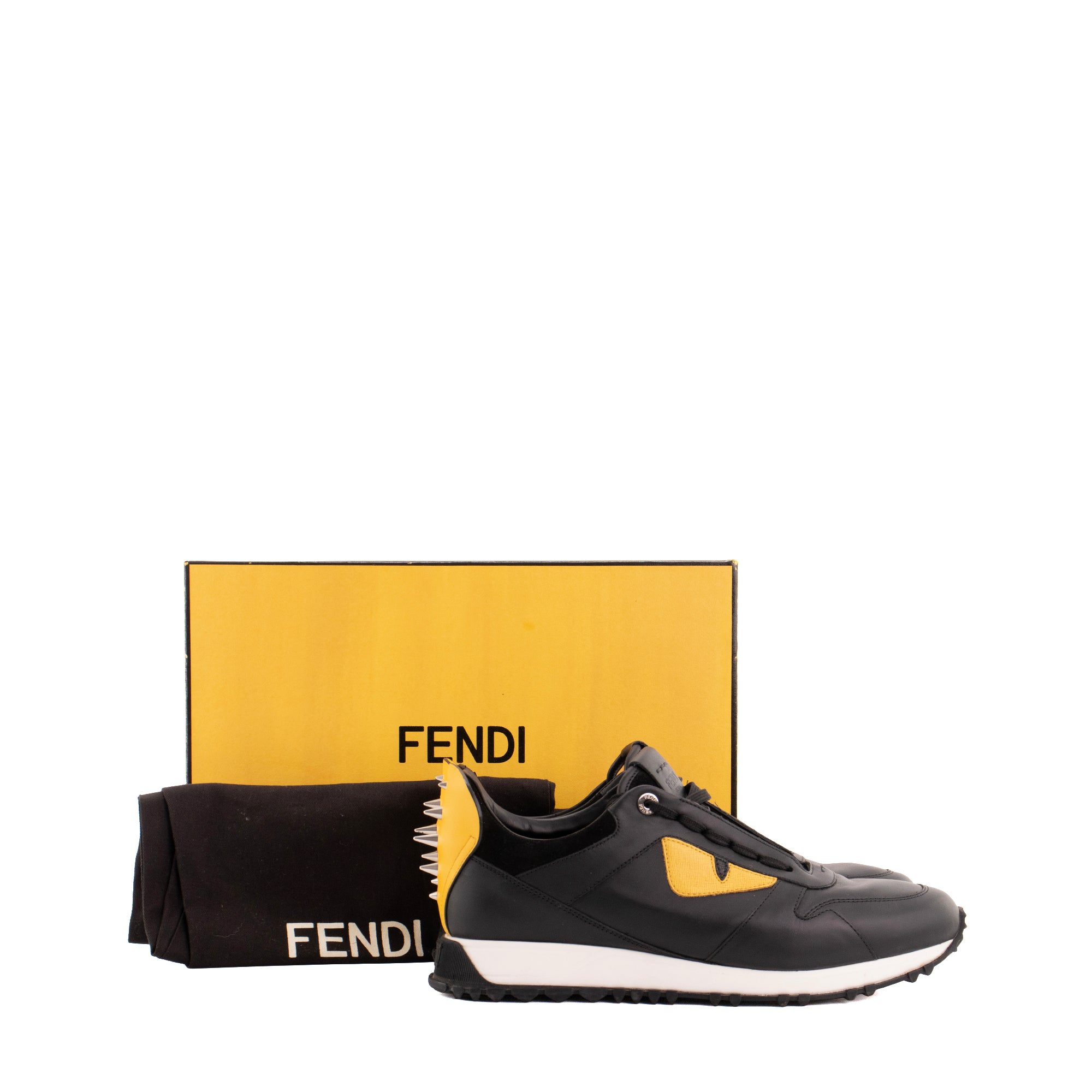 FENDI - Sneakers Monster Eyes Fendi en cuir noir et jaune (T40)