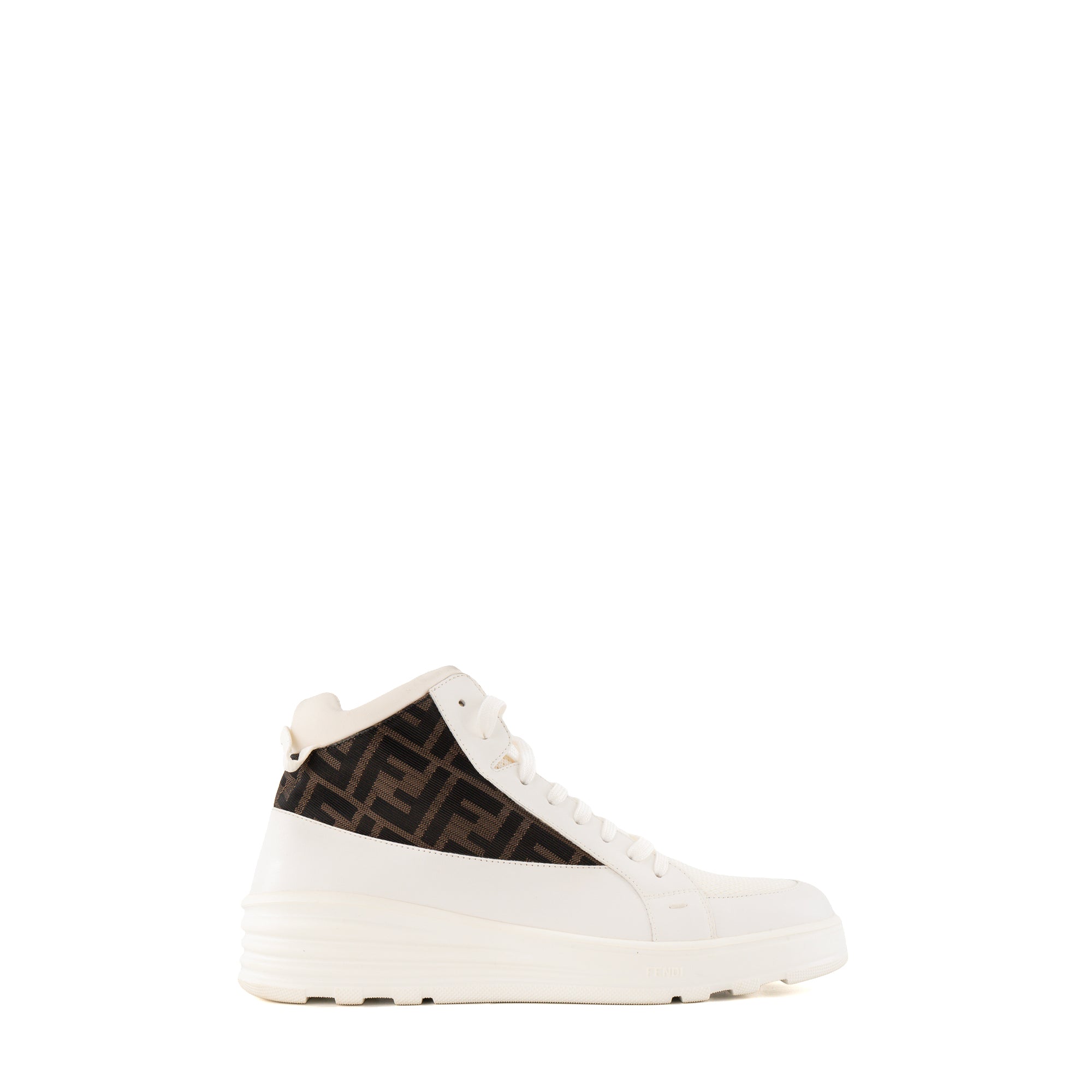 FENDI - Sneakers montantes Fendi en cuir blanc et toile monogrammée (T41)