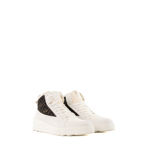 FENDI - Sneakers montantes Fendi en cuir blanc et toile monogrammée (T41)